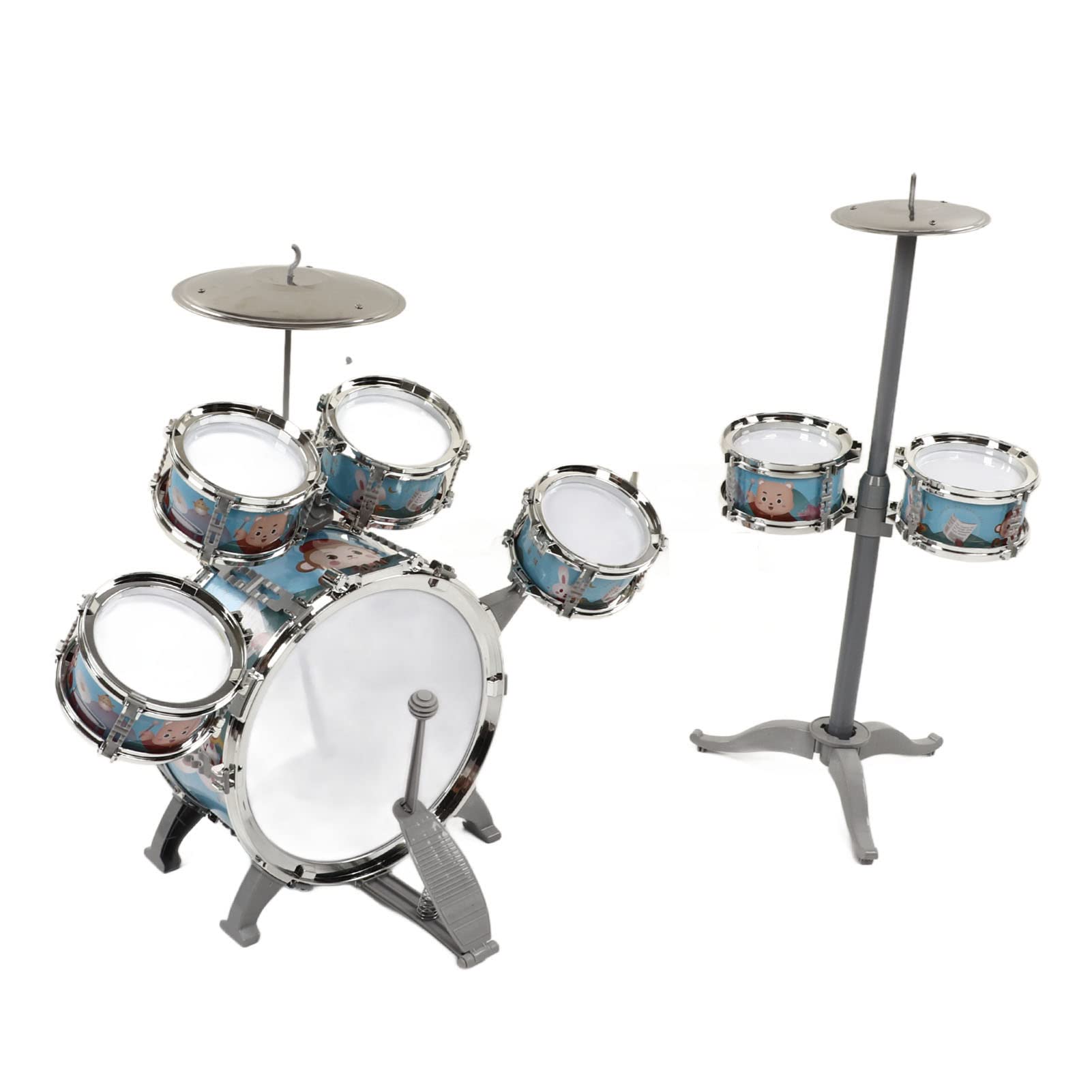 Set di Batteria Jazz per Bambini Kit Compatto per Principianti con Suono Forte per Bambini Dai 3 Anni in su con Sgabello