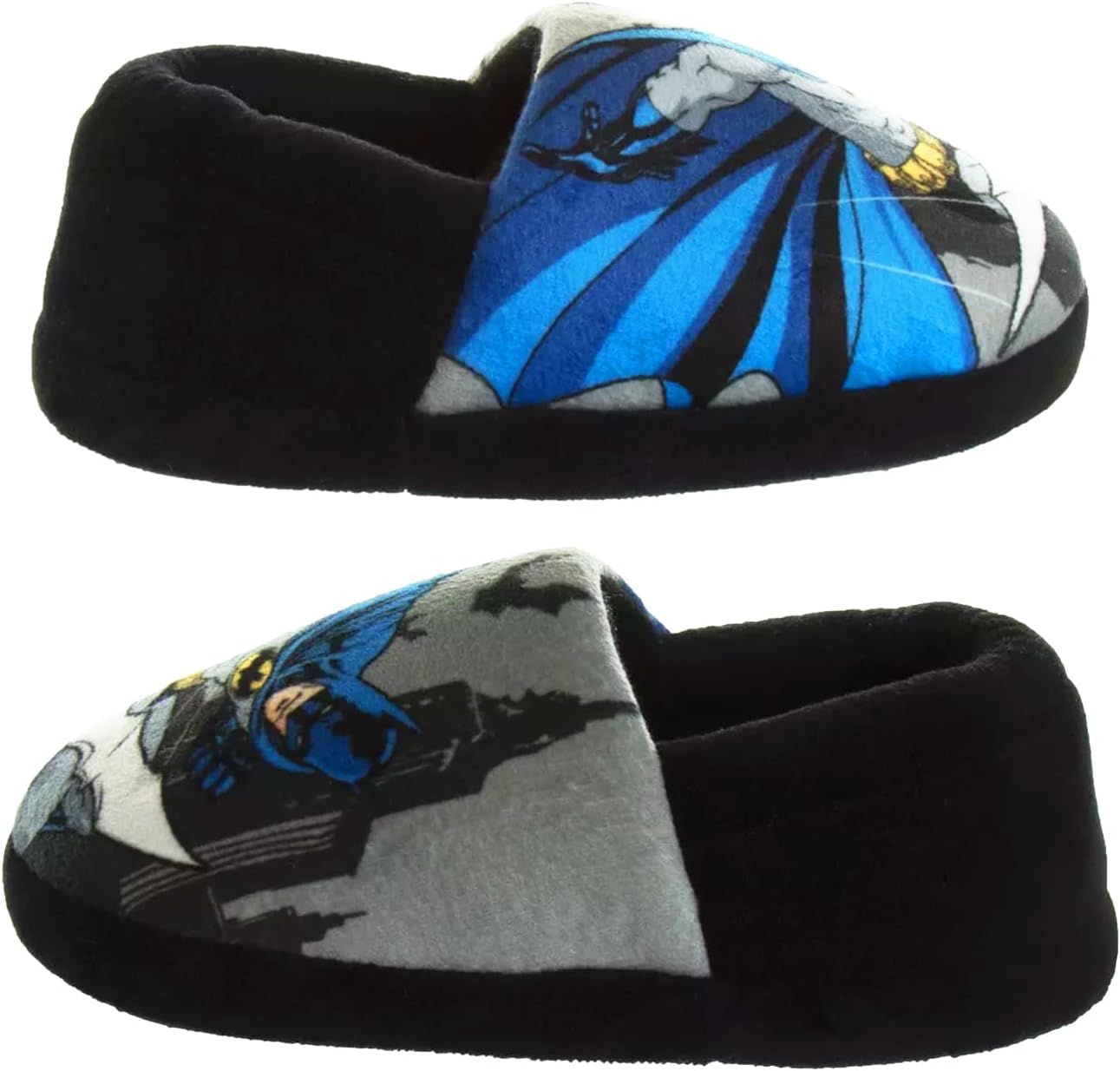 Batman Slippers for Boys 18-24 Months - Bundle with Black Plush Snuggle Toe Footlet Socks with Grips Plus Stickers, More | Batman Slippers for Boys Size 5/6