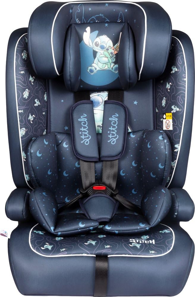 Fotelik Samochodowy Disney Stitch I-SIZE R129. Fotelik Bezpieczeństwa Dla Dziecka O Wysokości Od 100 Do 150 Cm. Regulowany Zagłówek I Wyściółka