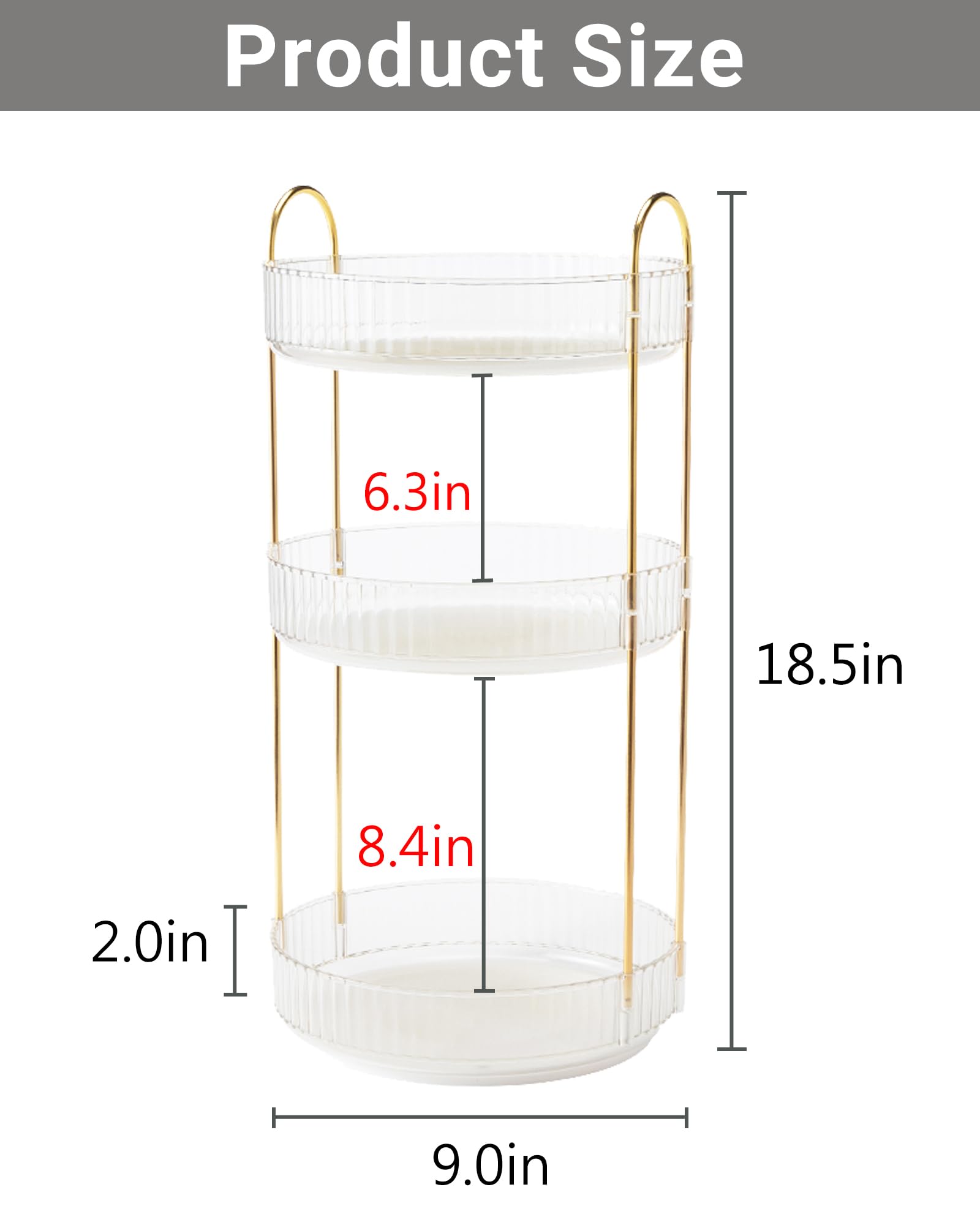 Asayuee Organizer per trucchi girevole a 360°, 2 ripiani, grande capacità, organizer per trucchi e cosmetici, organizer per cosmetici da bagno (trasparente a 3 livelli)