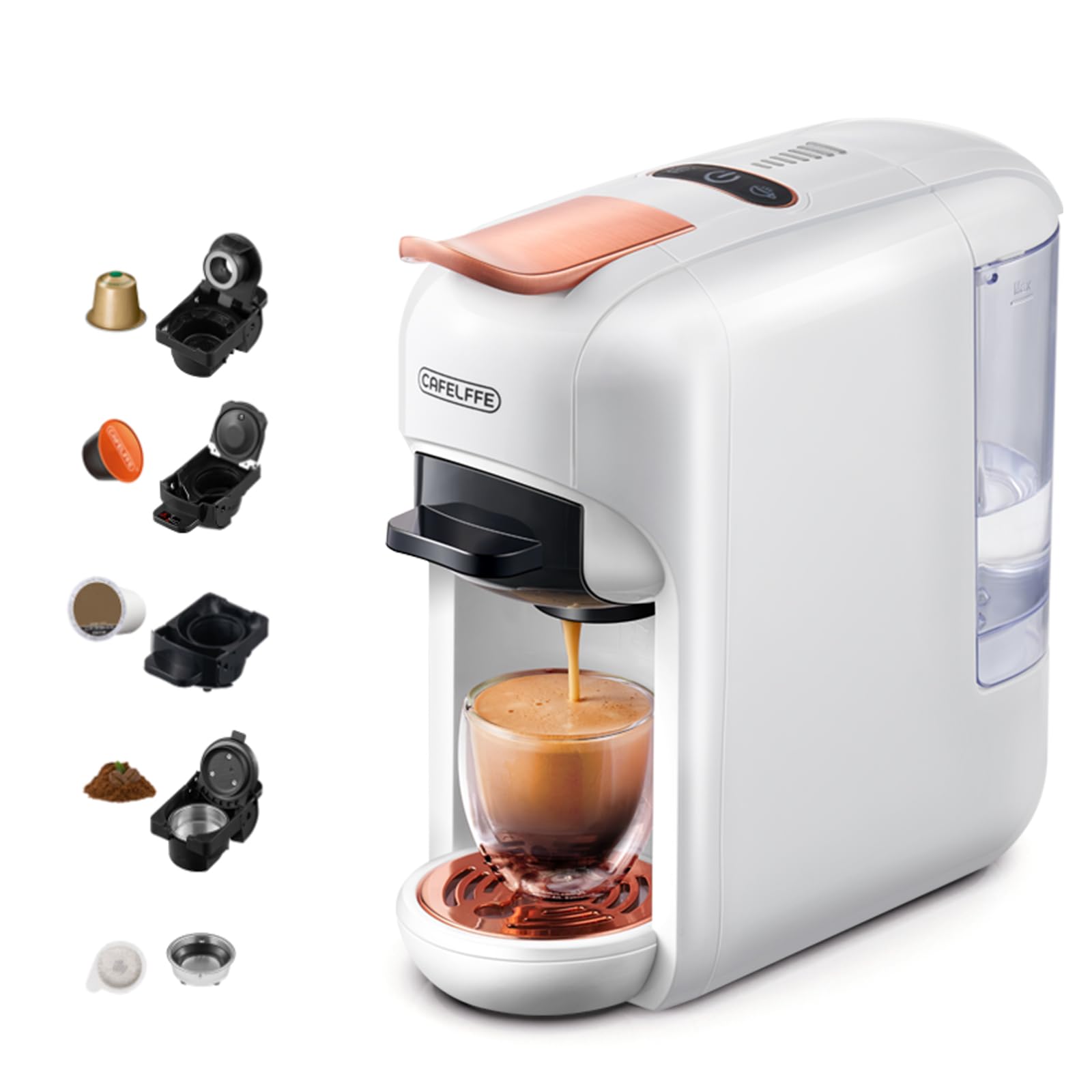 CAFELFFE MK-606 - Macchina da caffè a capsula-capsula 5 in 1, 19 bar, macchina per caffè espresso a preparazione calda/fredda, compatibile con K-Cup/Nes Original/DG/44 mm, ESE Pods & macinato, 7
