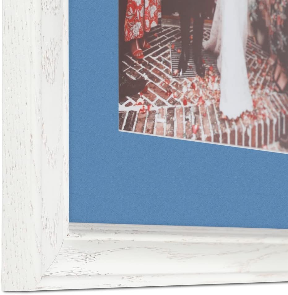 ArtToFrames 7x18 inch Off White Wash on Ash Picture Frame with 2 Inch Single Liberty Blue Mat, SingleMat-0151-59504-475-7x18-817