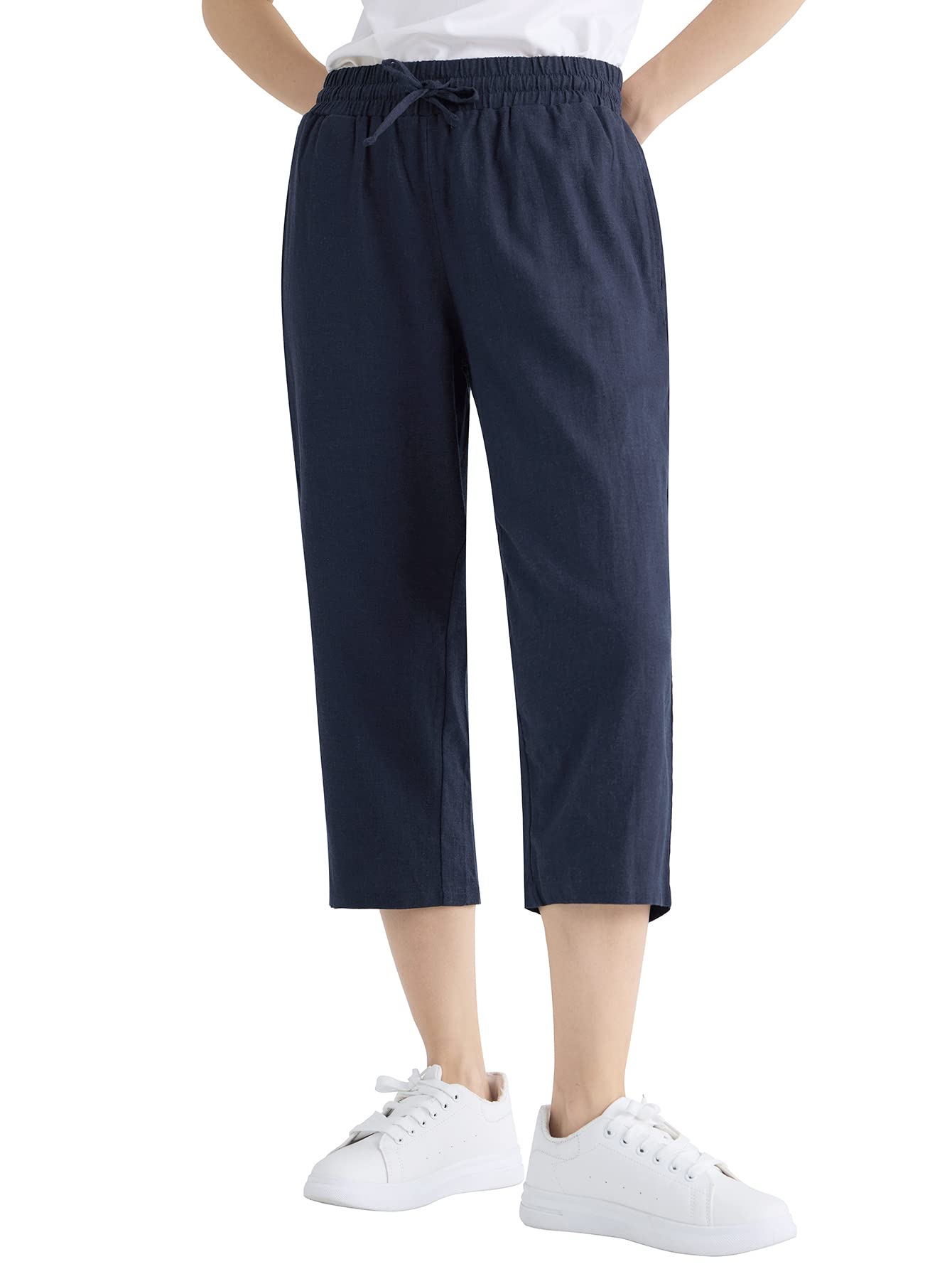 Weintee Womens Linen Crop Pants Capris with Pockets