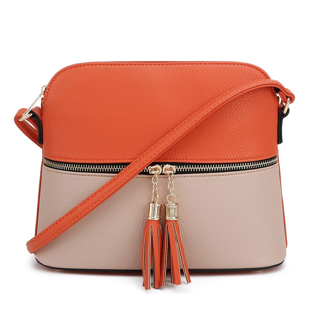 SG SUGU Lunar Lightweight Medium Dome Crossbody Bag Shoulder Bag with Tassel | Zipper Pocket | Adjustable Strap