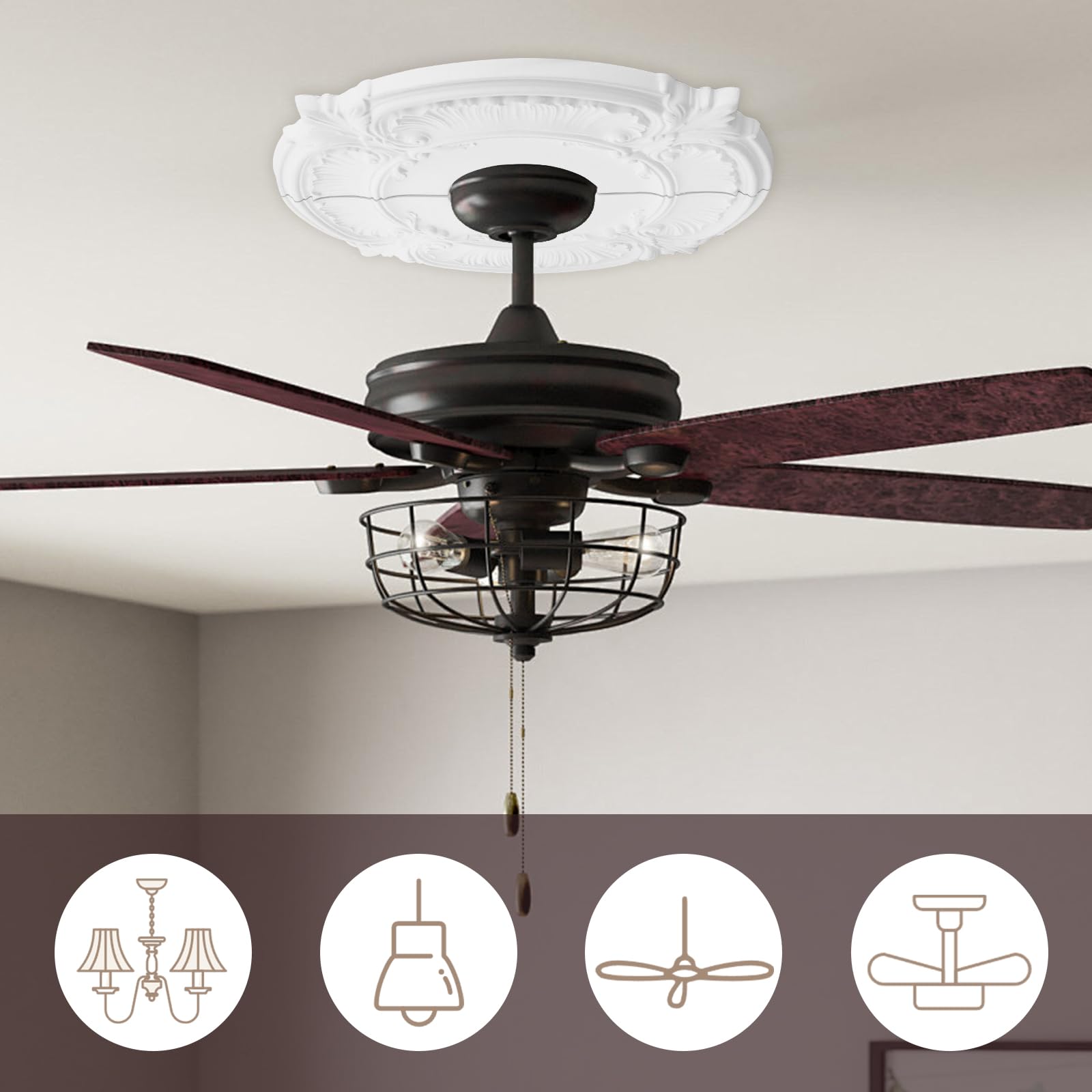 White Ceiling Medallion - Retro Light Fixture -6 White Ceiling Medallion - Retro Light Fixture -6