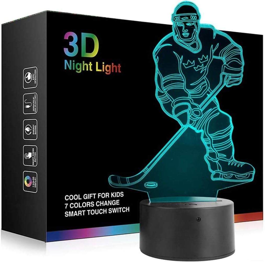 zxcvbnm Hockey Player Night Light, Ticent Hockey 3D Lamp