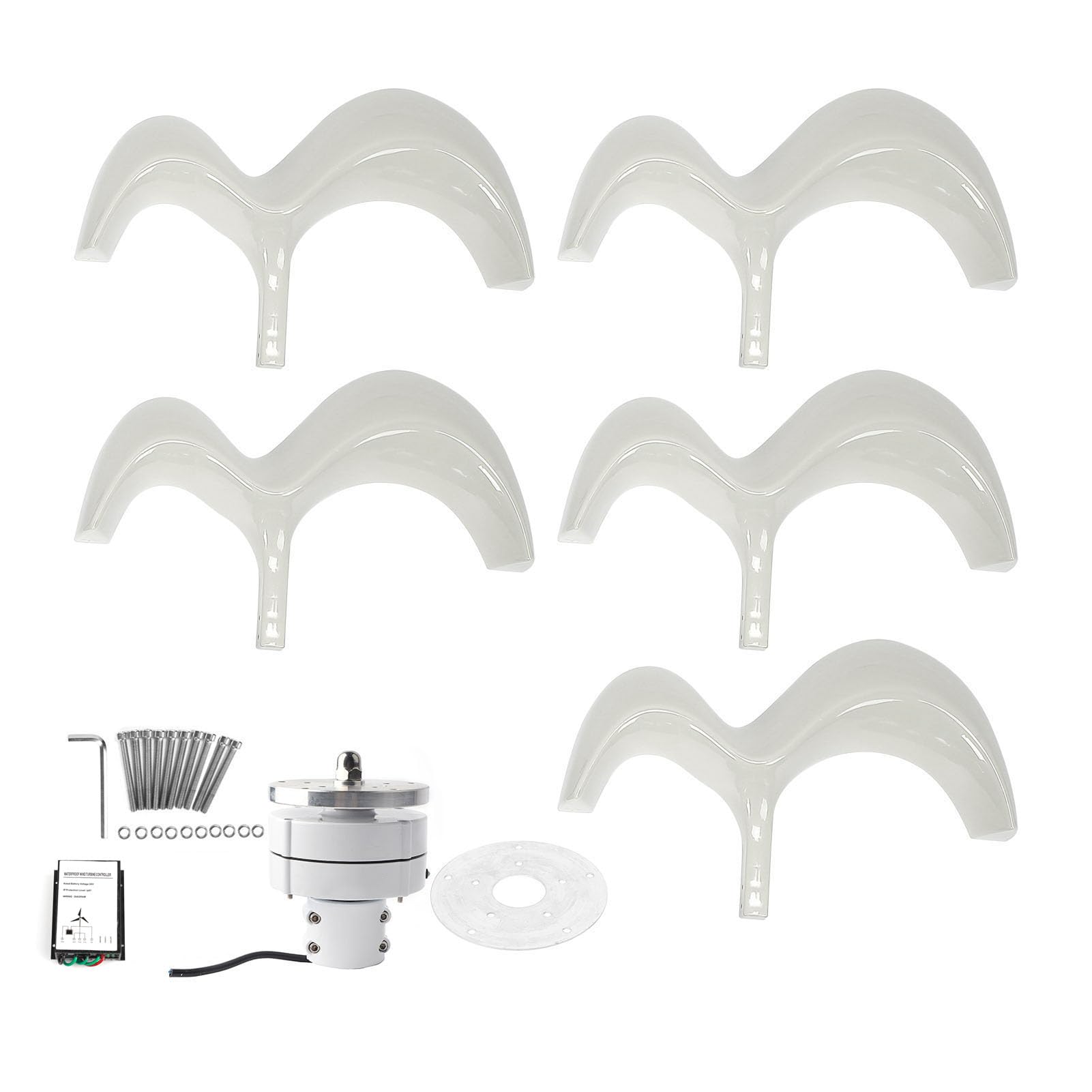 Keenso Generatore Eolico Efficiente Montaggio su Telaio Apparecchiature di Alimentazione per gli Appassionati di Energia Rinnovabile Kit a 5 Pale in Fibra di Nylon Bianco (24V)