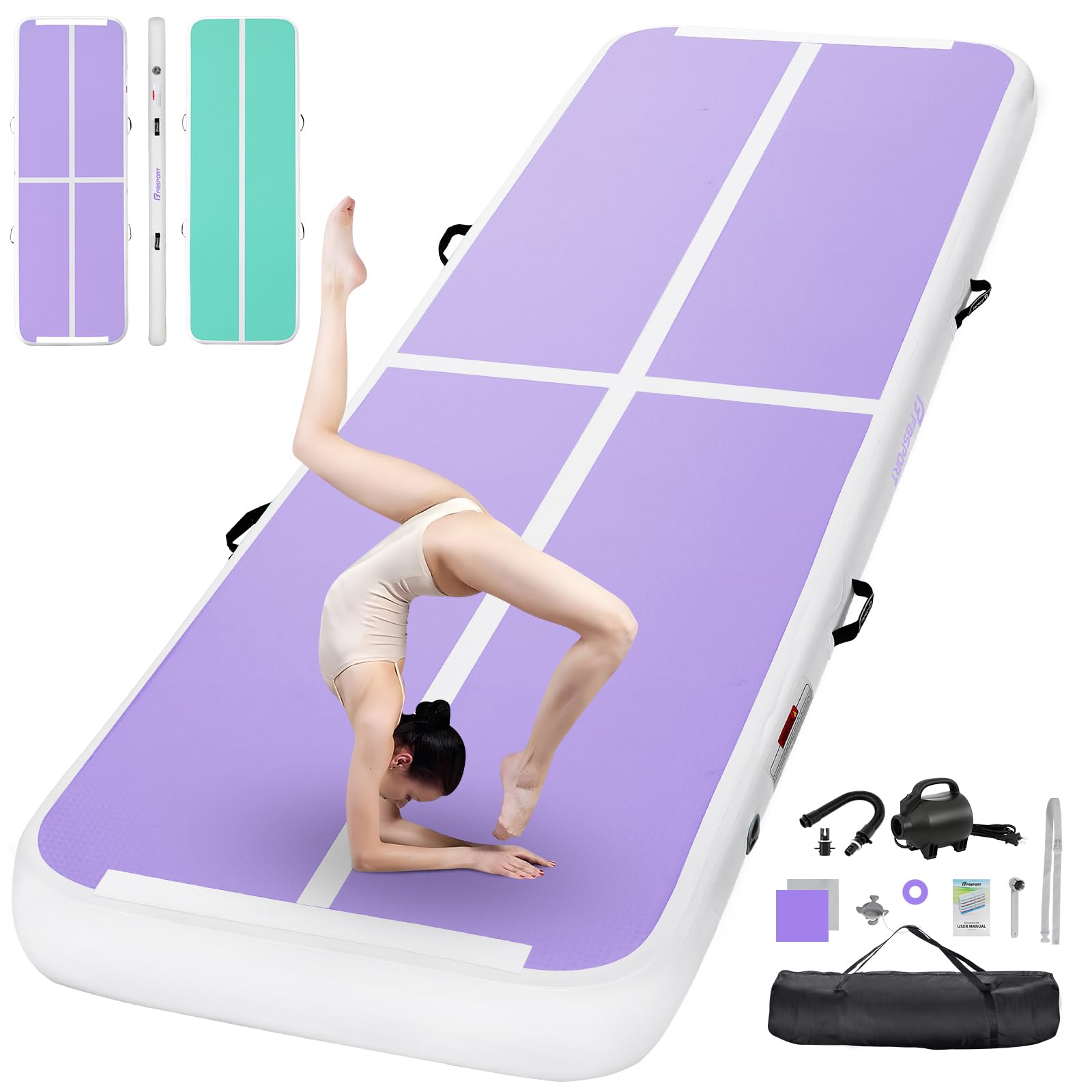 FBSPORT Air Tumbling Track Ginnastica Artistica 20cm di altezza Tappetino da Ginnastica Gonfiabile, 3m Air Tumbling Tappetino Tappeto Ginnastica Artistica da casa con Pompa per All'aperto, Yoga