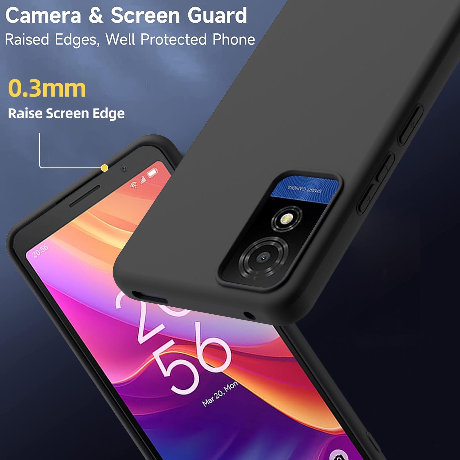for TCL 501 4G Case with 2 Pack Tempered Glass Screen Protector Silicone Shockproof Phone Case with [Soft Anti-Scratch ] Protective Cover for TCL 501 4G(Black)