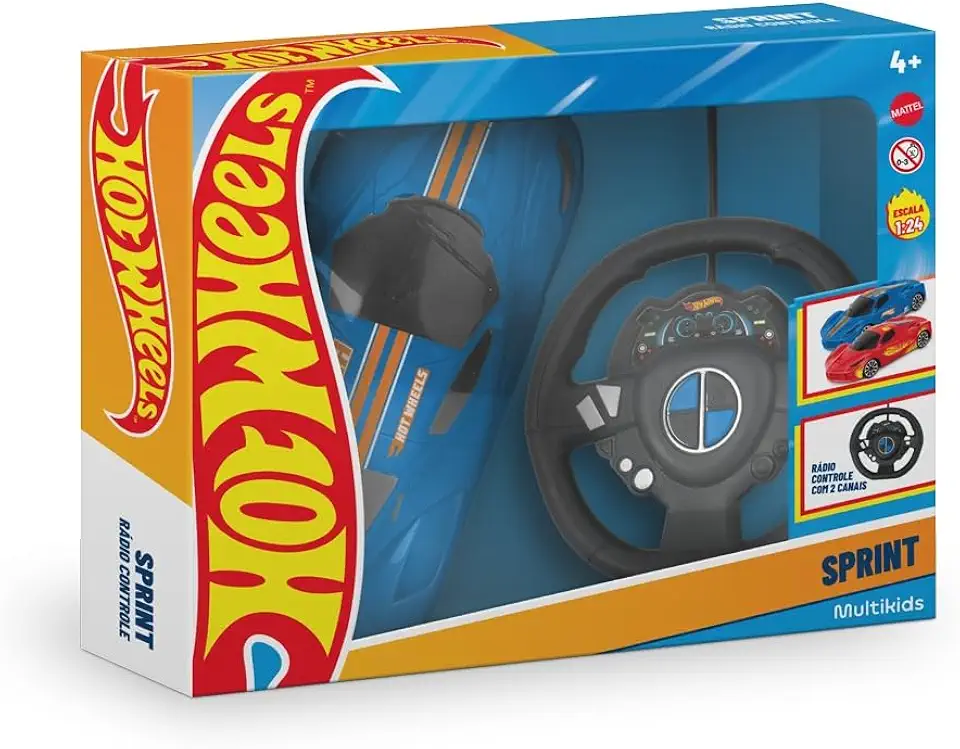 Carrinho de Controle Remoto Hot Wheels RC 2 Canais com Volante Azul Multikids - BR2469