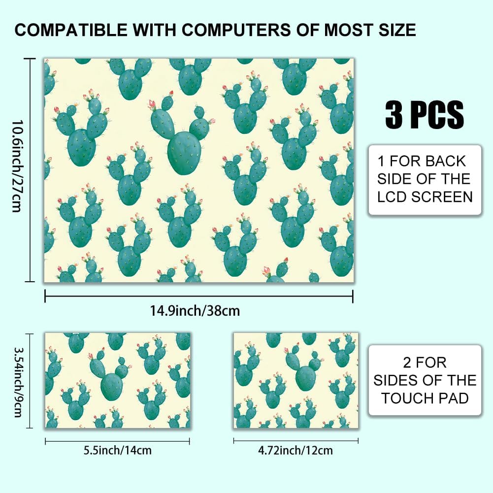 3Pcs Laptop Skin Sticker Decal Cactus PVC Laptop Sticker Fits for 12-16 Inch Notebook Waterproof Scratch Proof Universal Notebook PC Personalized Protector Gift image 2