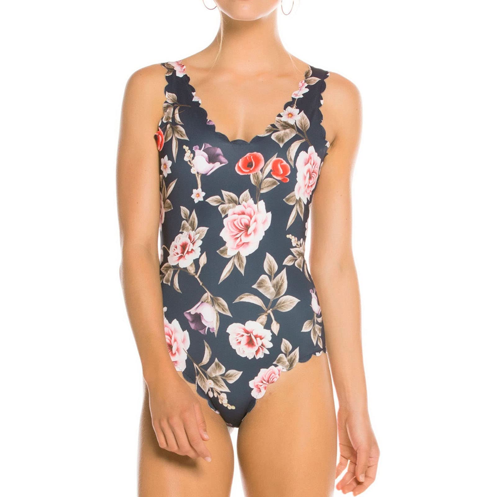 Womens Tummy Control Swimsuit Slimming Vintage Printed 1 Piece Bathing Suit Sexy Plunge V Neck Monokini Swimwear