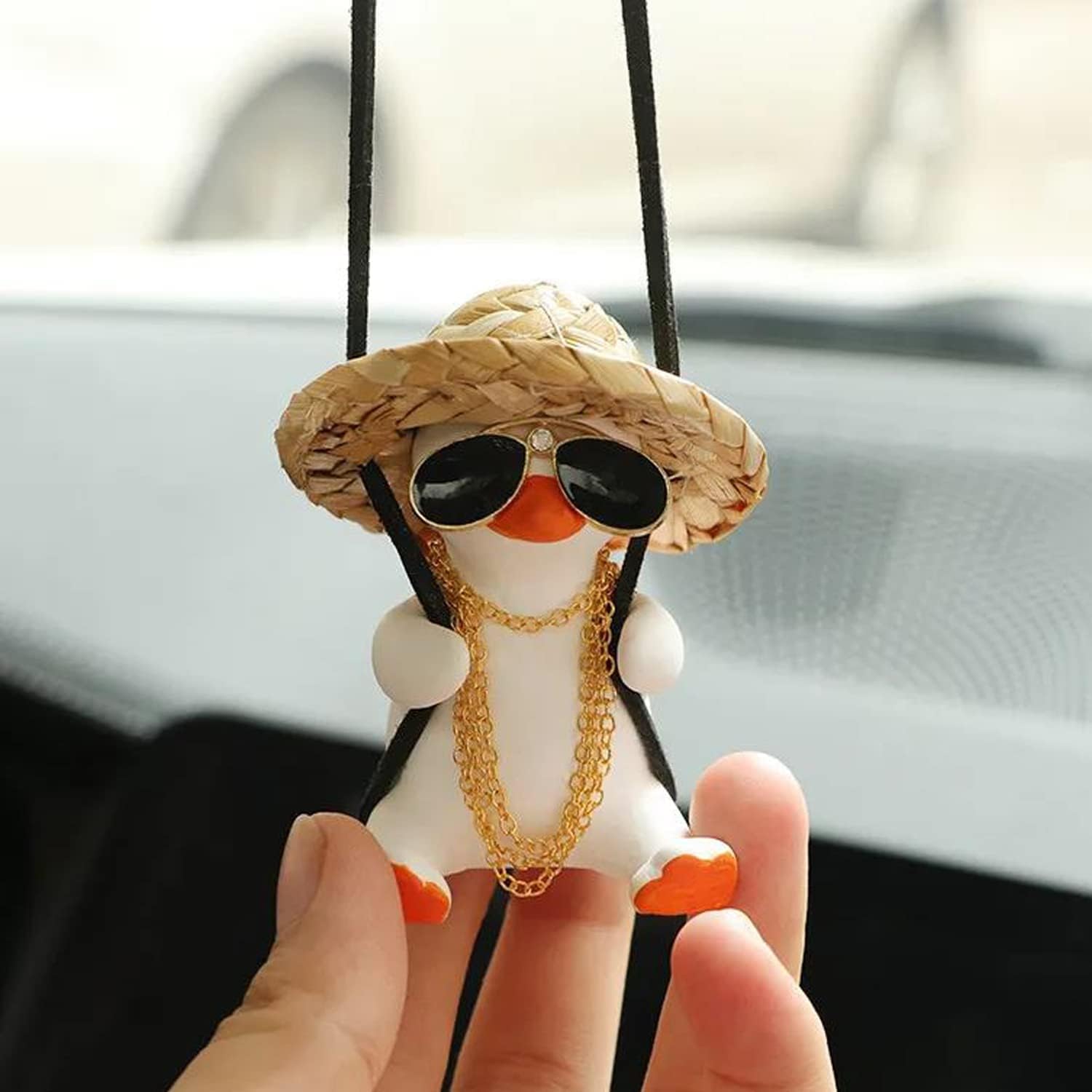 Swinging Duck Car Hanging Ornament, Cute Hanging Accessories for Rear View Mirror, Duck Hanging Swing Sunglasses