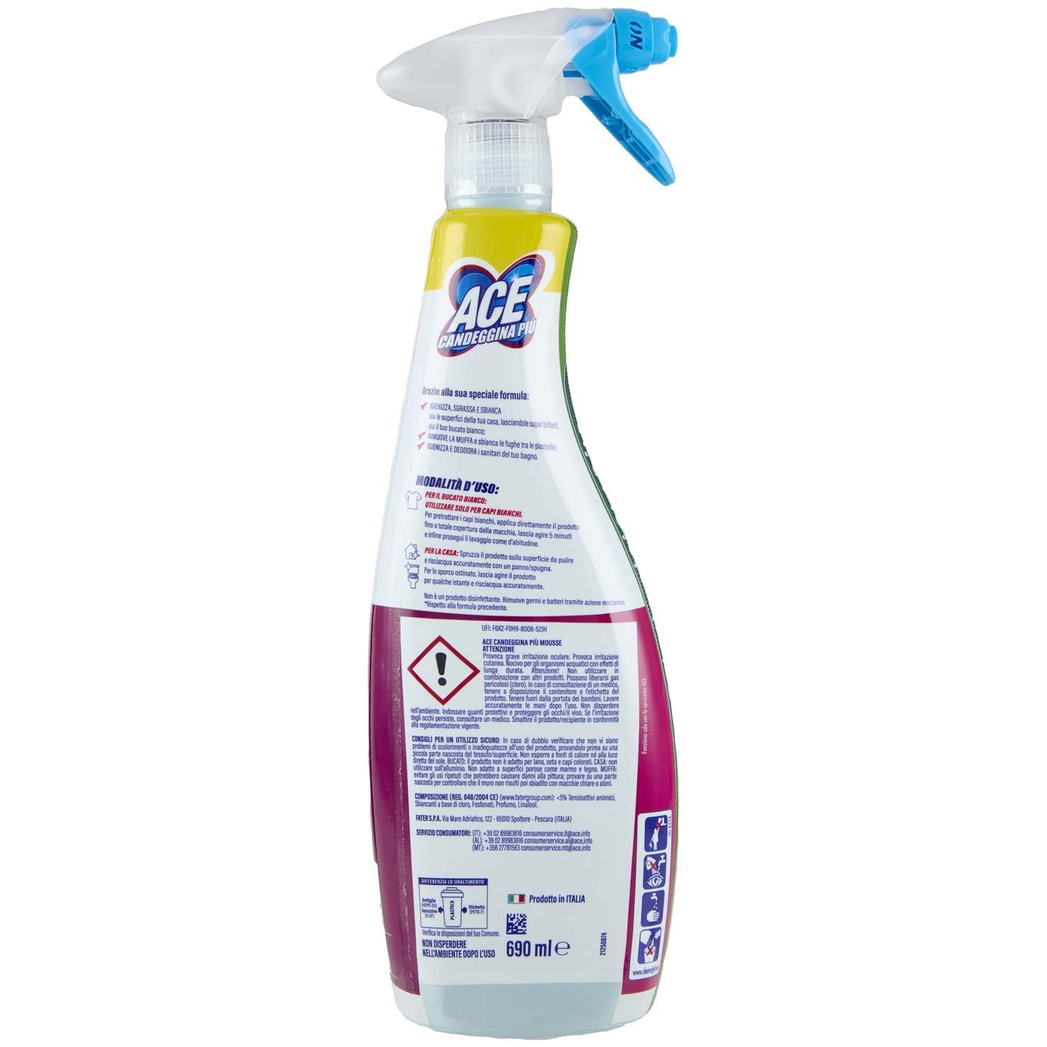 10x Ace Candeggina Mousse Spray, 690 ml,+ Italy Shop Service Kostenloser Schlüsselanhänger