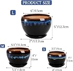 AVLA 3 Pack Ceramic Flower Pots, Gardening Drip Glazed Planter, Plant Pot with Drainage Hole and Saucer, 7/5/4 Inch Rustic Houseplant Container for Succulent Herbs Cactus Orchid, Home Indoor Outdoor