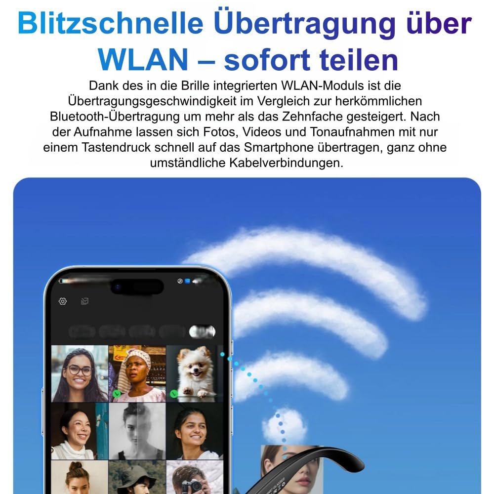 norwiss smart Glasses mit 8MP Kamera, 16 - Sprache Übersetzung, Fotos und Videos aufnehmen,Bilder per WLAN übertragen, für Business & Outdoor