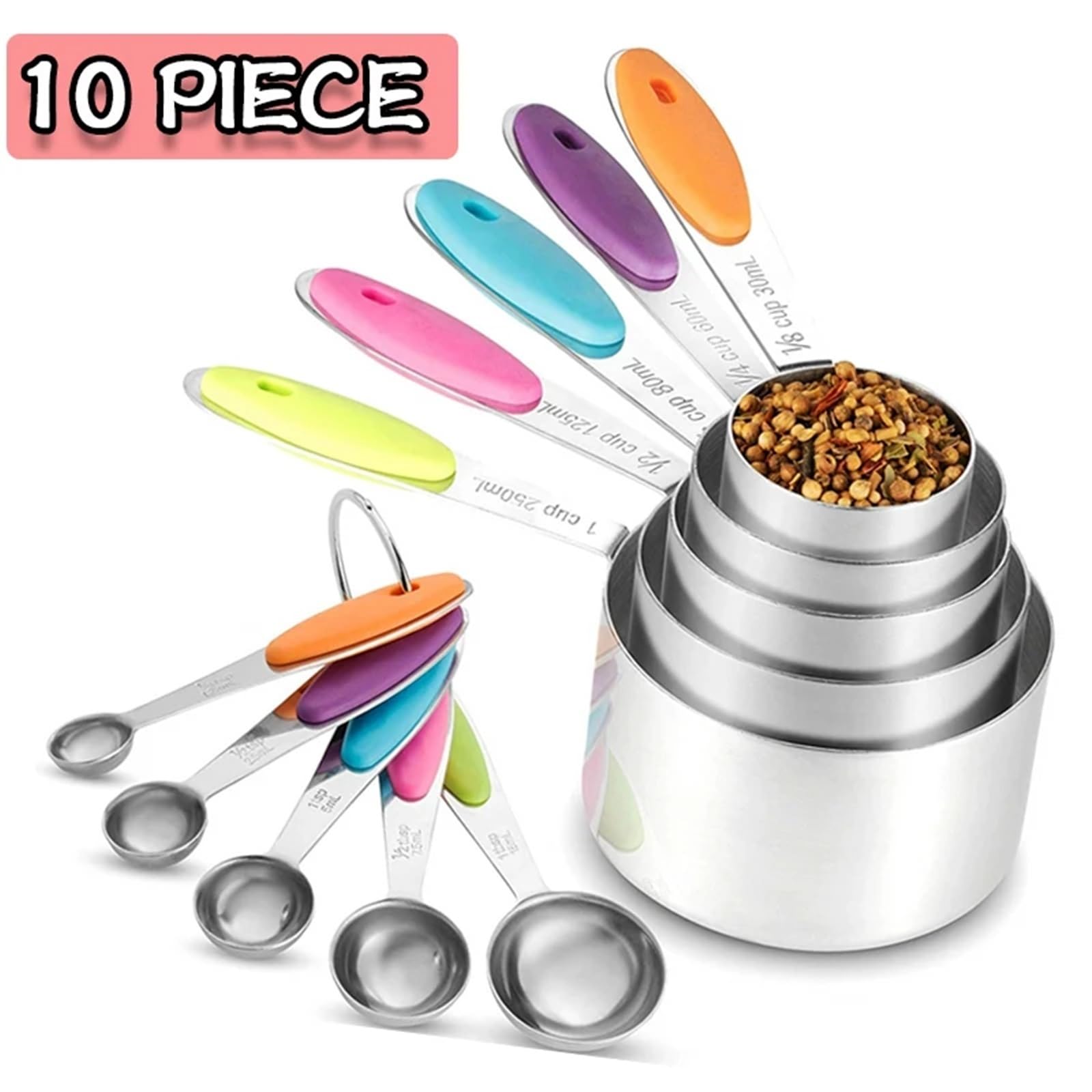 Cucchiai di misurazione in acciaio inox Ensemble de mesures en acier inoxydable, tasses à mesurer empilables, ensemble de cuillères à mesurer for la cuisine, outil de mesure de cuisson du thé et du ca