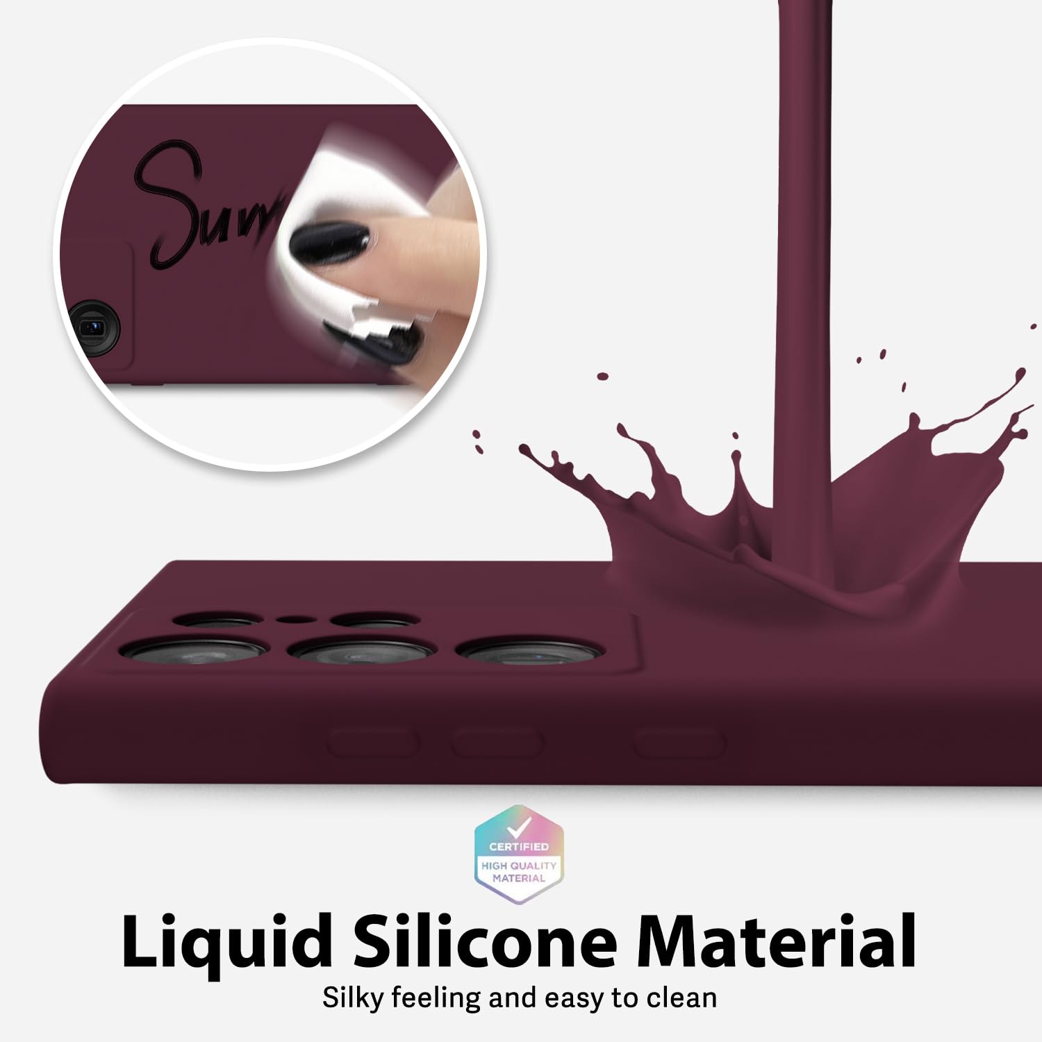 oakxco for Samsung Galaxy S24 Ultra Phone Case Liquid Silicone, Thin Slim Soft Rubber Gel TPU Plain Simple Cover for Women Girl Cute, Matte Solid Color, Burgundy Plum Wine — view 4