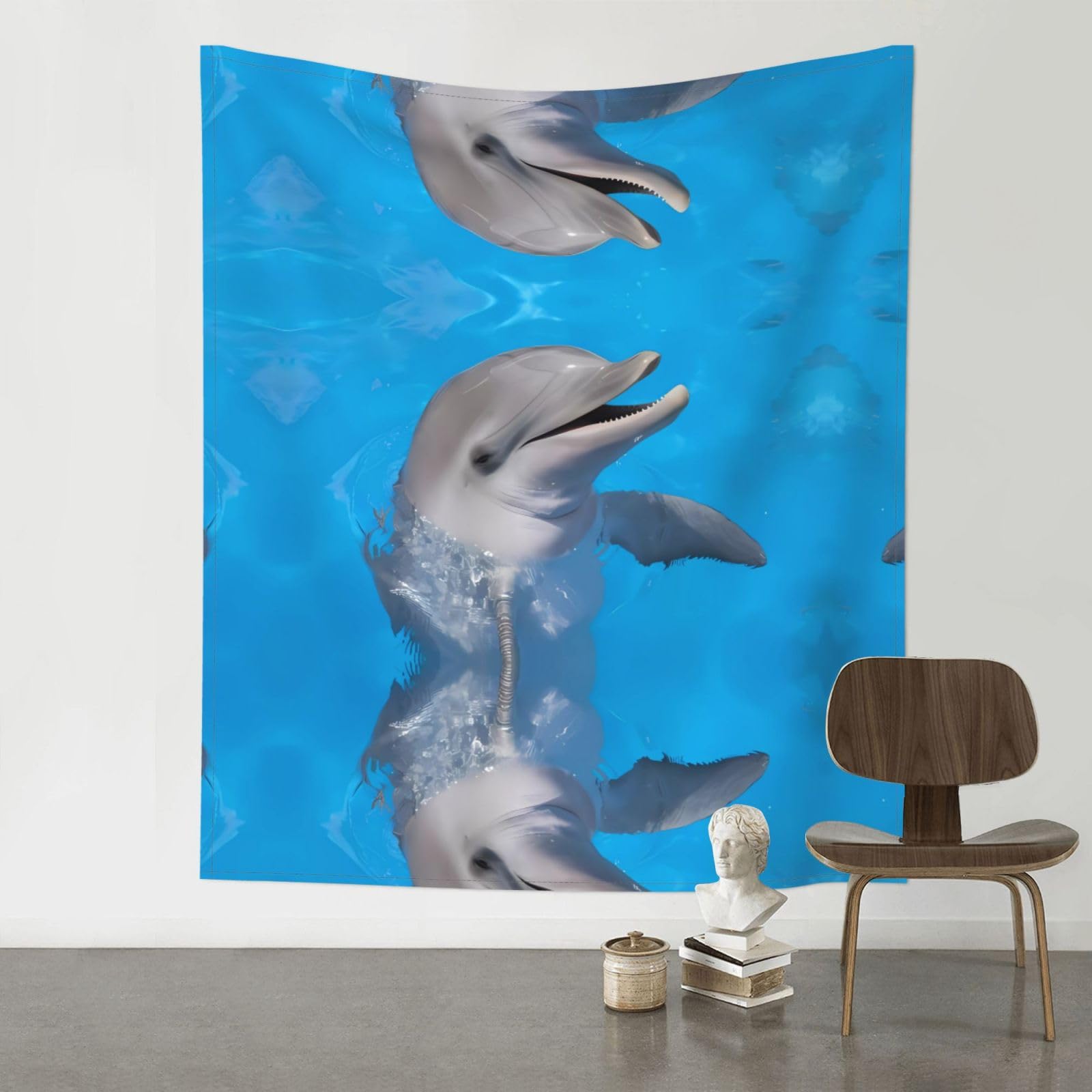 WHJSSF Dolphin with a Smile Prints Wall Tapestry 60x51in - Boho Decor Throw for Bedroom, Dorm, Picnic & Outdoor Adventures