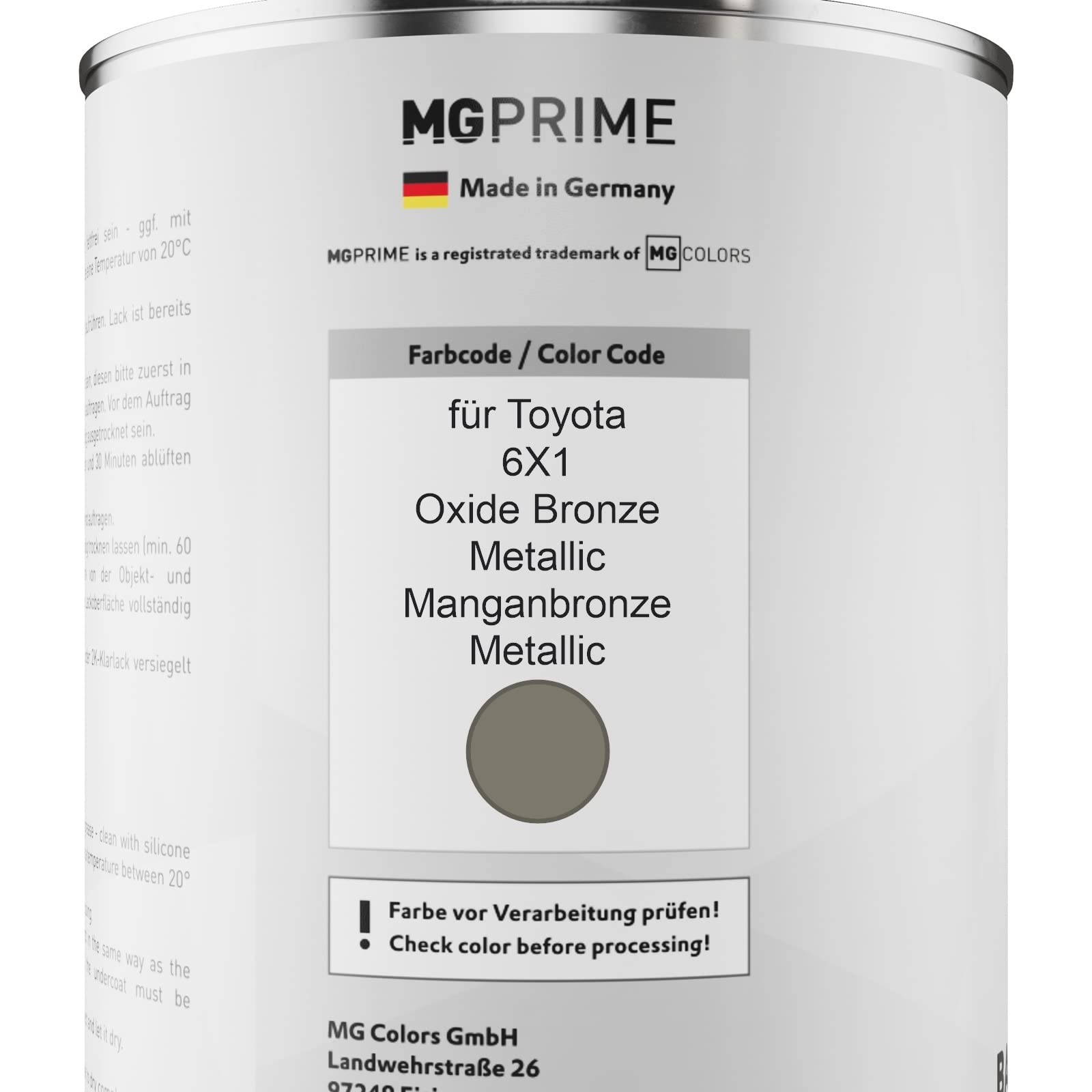 MG PRIME Vernice per auto Barattolo pronto all’uso per Toyota 6X1 Oxide Bronze Metallic/Bronze Oxide Metallic Vernice di base 1,0 litri 1000ml