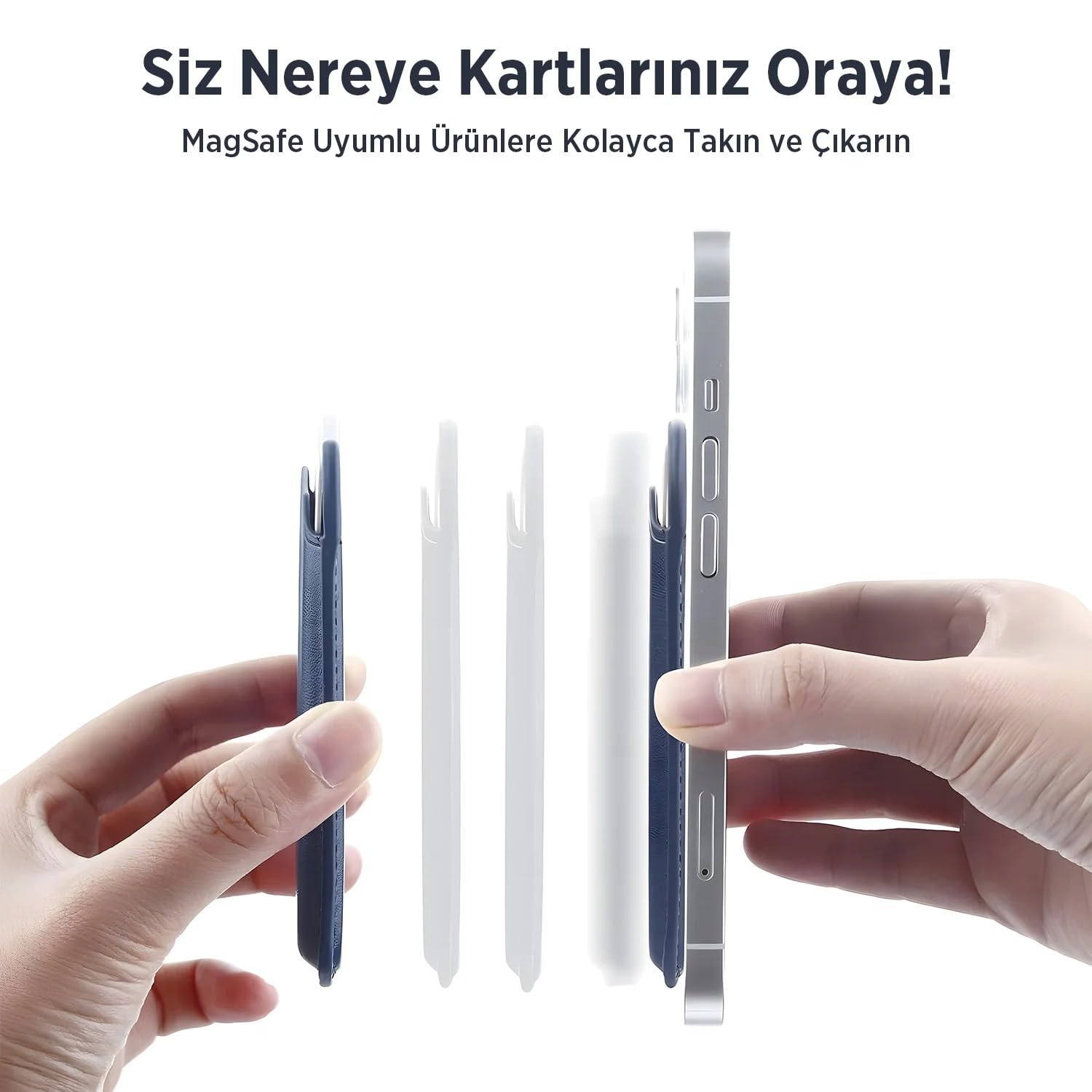 Bix TMW1 iPhone MagSafe Deri Kartlık Manyetik Telefon Cüzdanı Karbon Grisi