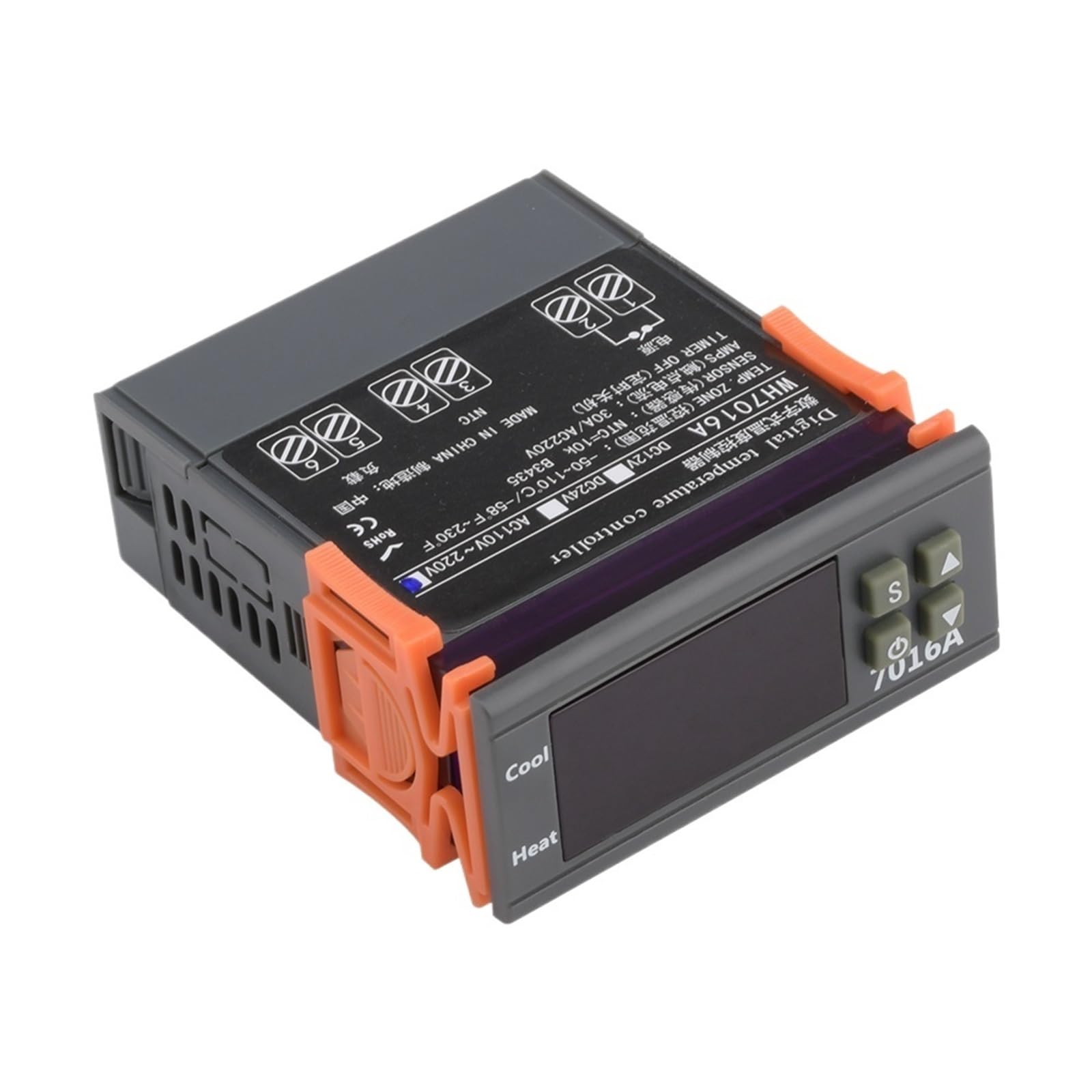 Controlador de temperatura 7016A 24V/110-220V 30A con termostato de alta potencia for calefacción y refrigeración, sensor NTC(24V)