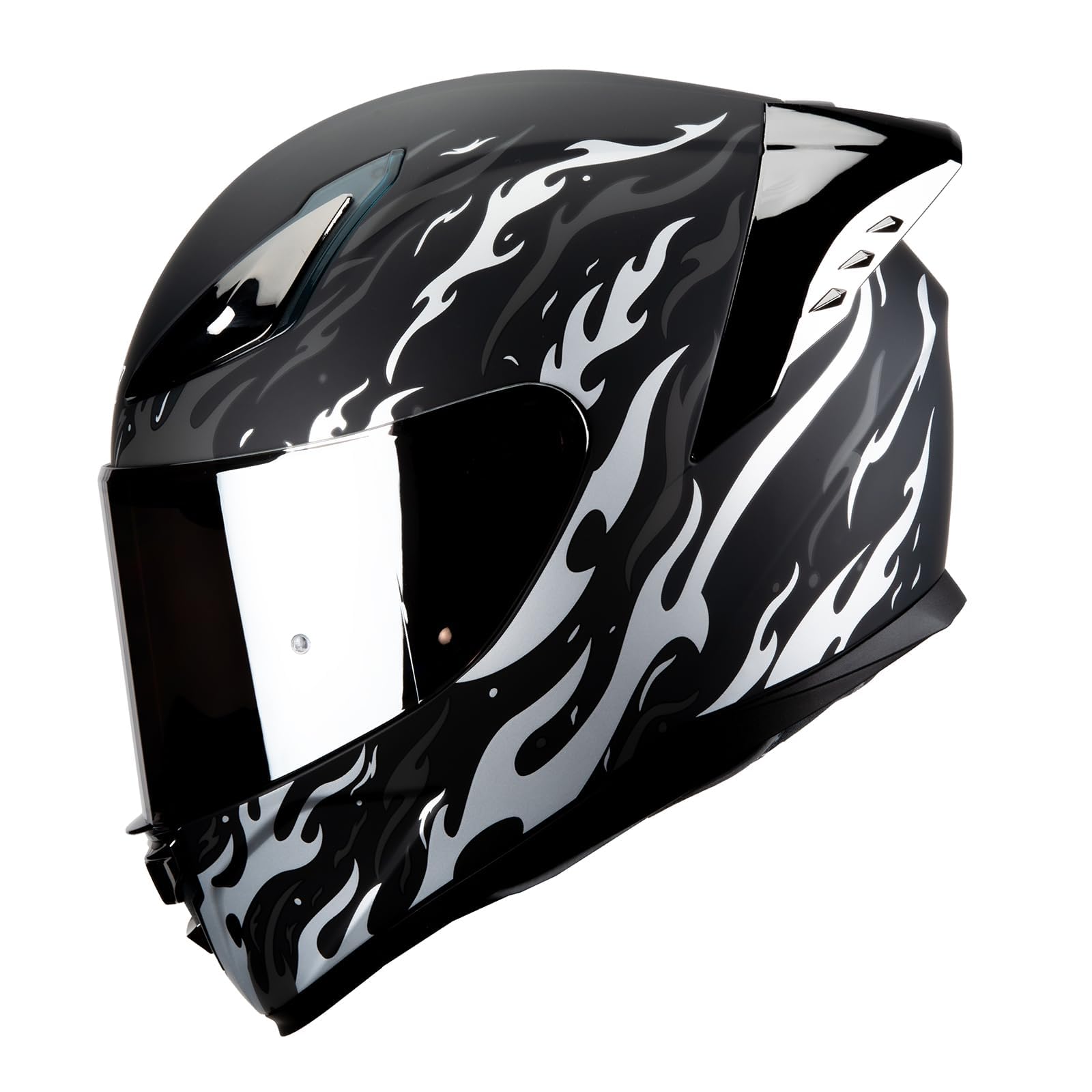 HAX Onix Full Face Motorcycle Helmets DOT Approved, Pinlock Ready & Intercom Slot , Motorbike Powersports Street Racing for Men Women(Flame Matte Blk-Slv, S) : Automotive