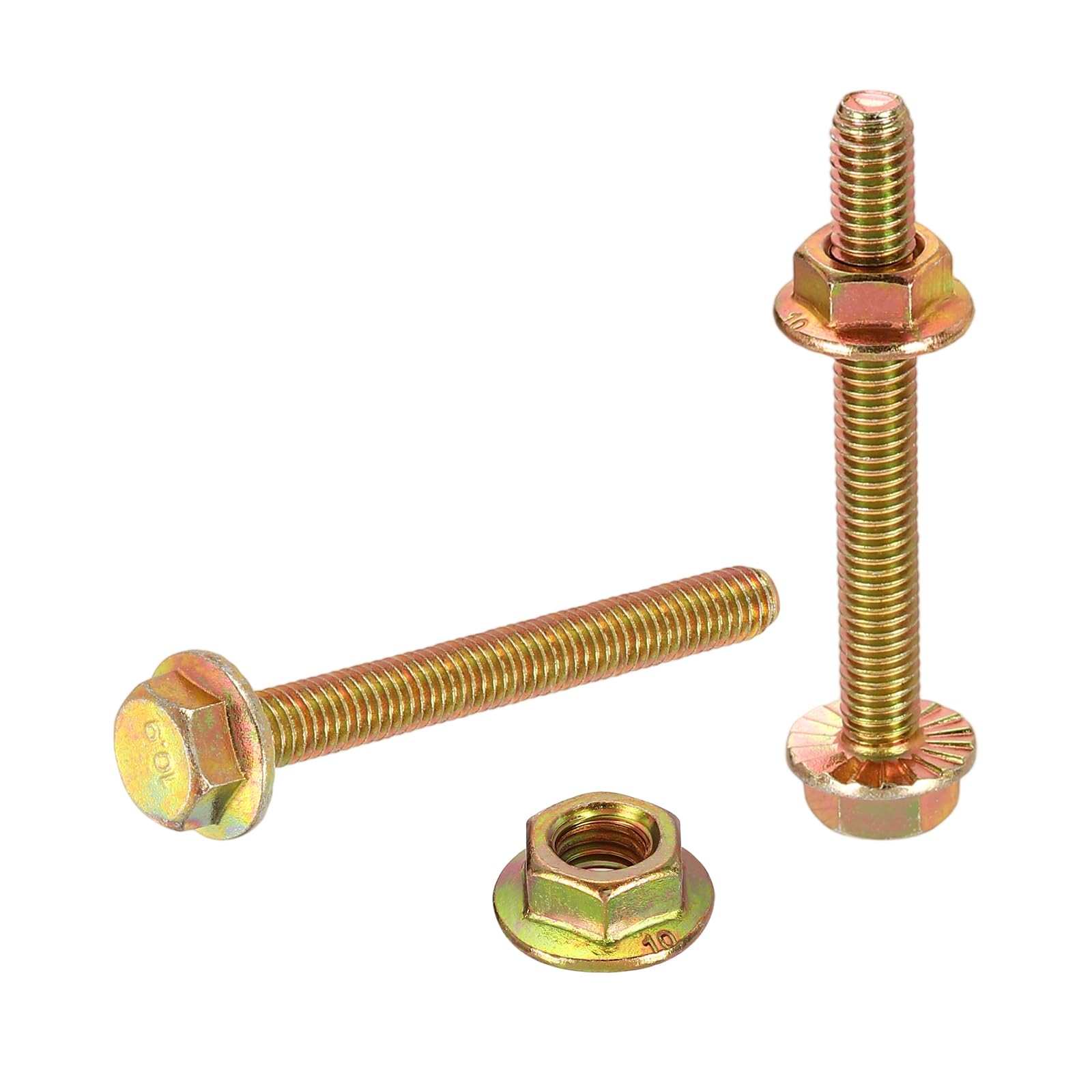 sourcing map M6 x 50mm Flanged Hex Head Bolts, 10Pcs Zinc-Plated Carbon Steel Flange Hexagon Screws with Nuts, Partially Threaded, for Machinery Industry Home Appliances