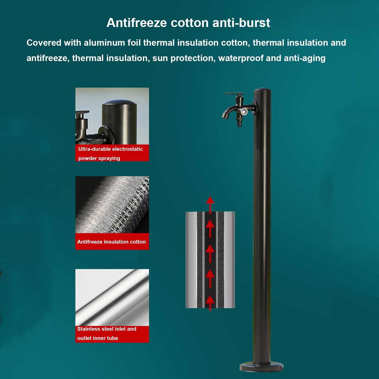 Columna de agua independiente de acero inoxidable con grifo, soporte vertical para manguera de jardín, decoración de paisaje, hidrante de fuente para lavado y riego de automóviles