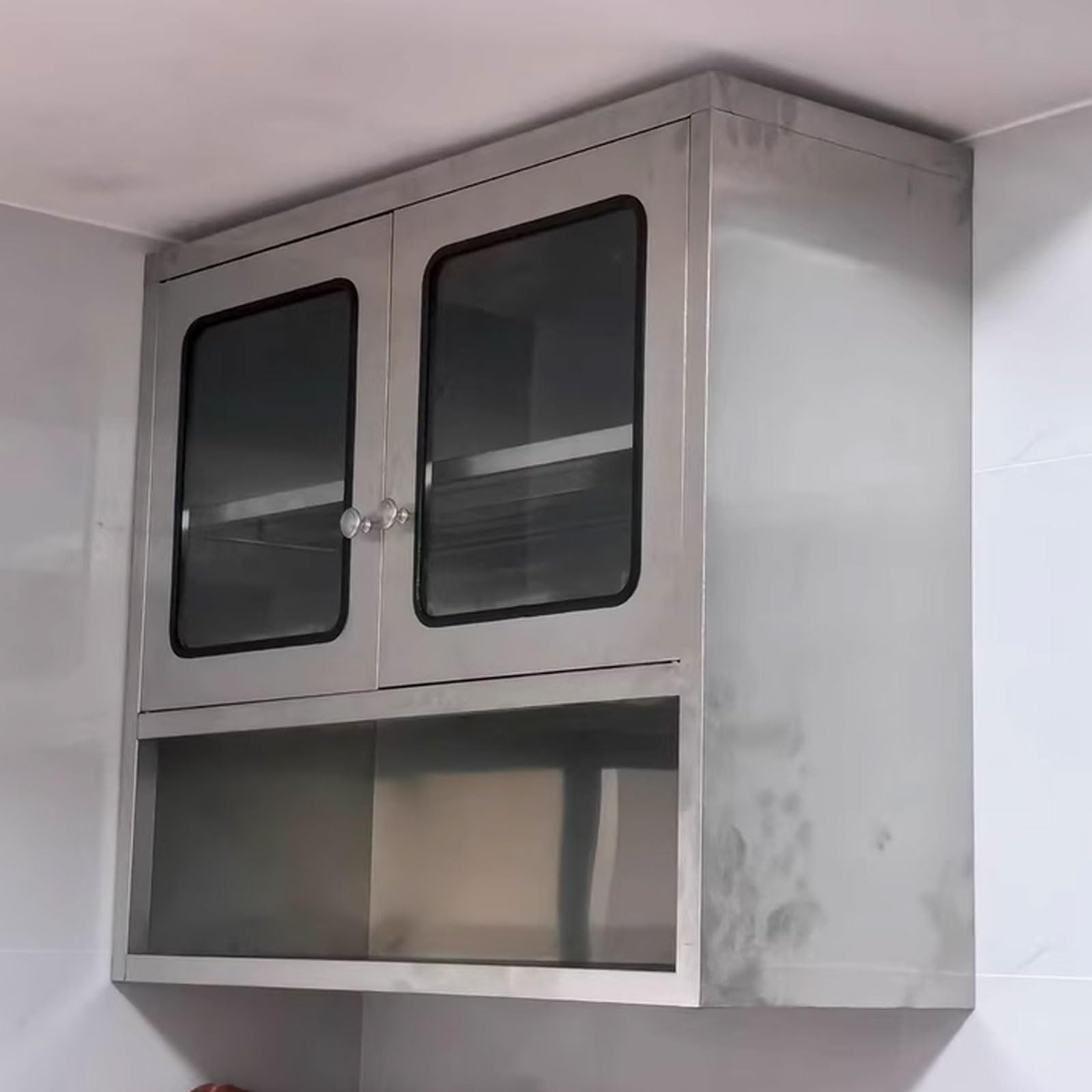 Sto Schrank aus Edelstahl und S, 2-türig, mit verstellbaren Regalen, magnetischen Türen, Se Rac, 35 kg Tragkraft, Küchengeschirr, 120 x 30 x 70 cm