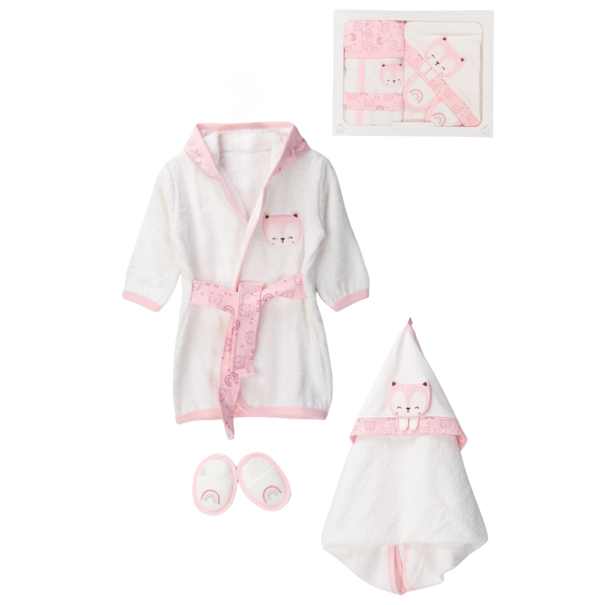 Bebelop Boys Pink-Cat Kids And Baby Bathrobe Set 3 Pcs | Cotton Bathrobe, Towel And Slippers Set For 0-24 Months Baby And Child | Soft Babys Bathrobes For And Girls