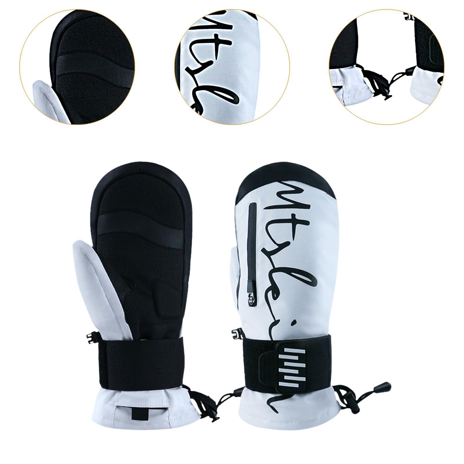 Guantes de Esquí con Muñequera Y Diseño de Cinco Dedos Aislamiento Térmico Palma de PU Reforzada Forro de Felpa Adecuados para Adultos en Esquí