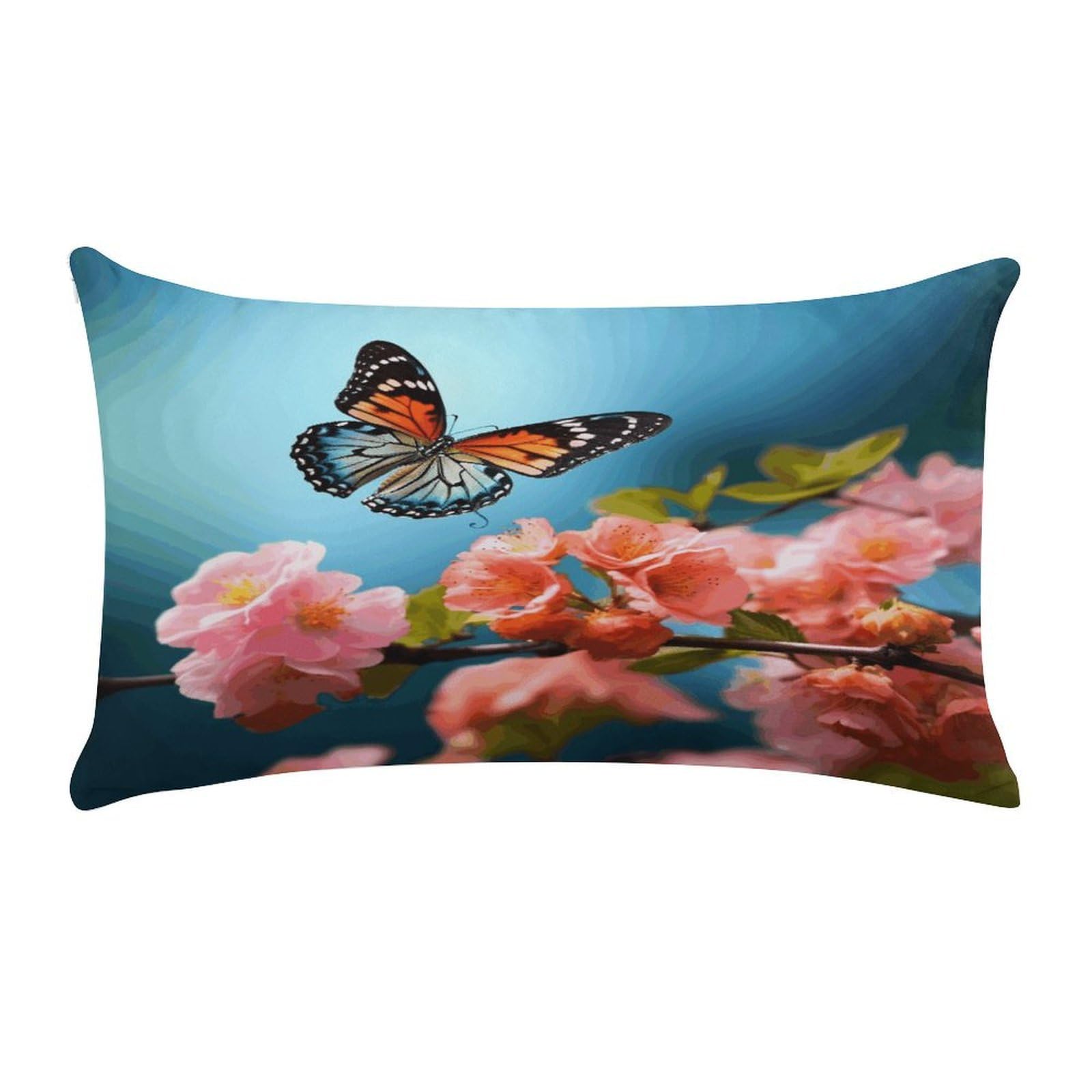Butterfly with Flowers Pillow Cover Super Soft Pillowcase Luxury Cozy Fuzzy Velvet Pillow Shams Breathable Standard Pillow Cases with Zipper Wrinkle-Free Pillow Cover 12 "×20 "