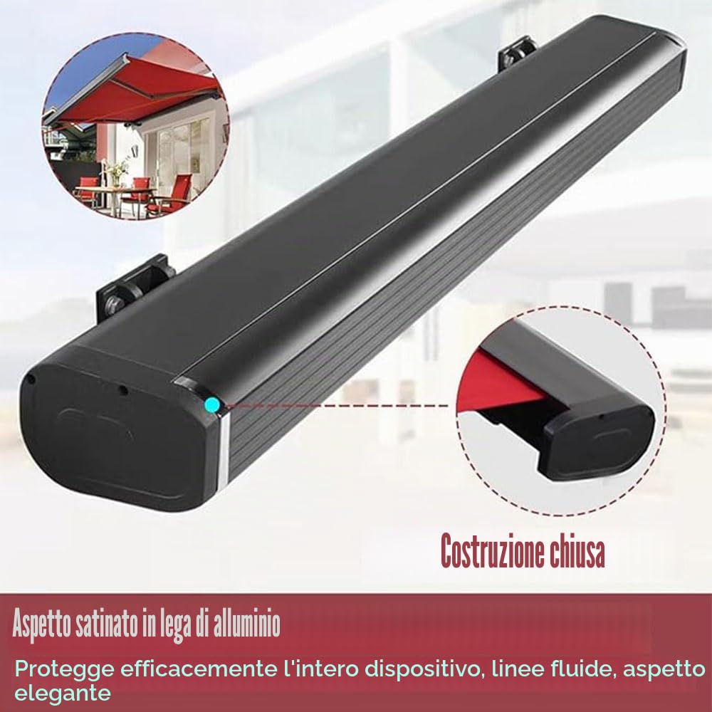 Tenda elettrica retrattile per patio, con telecomando e luce, tenda da sole in alluminio per esterni, riparo su terrazza, cortile, giardino, balcone