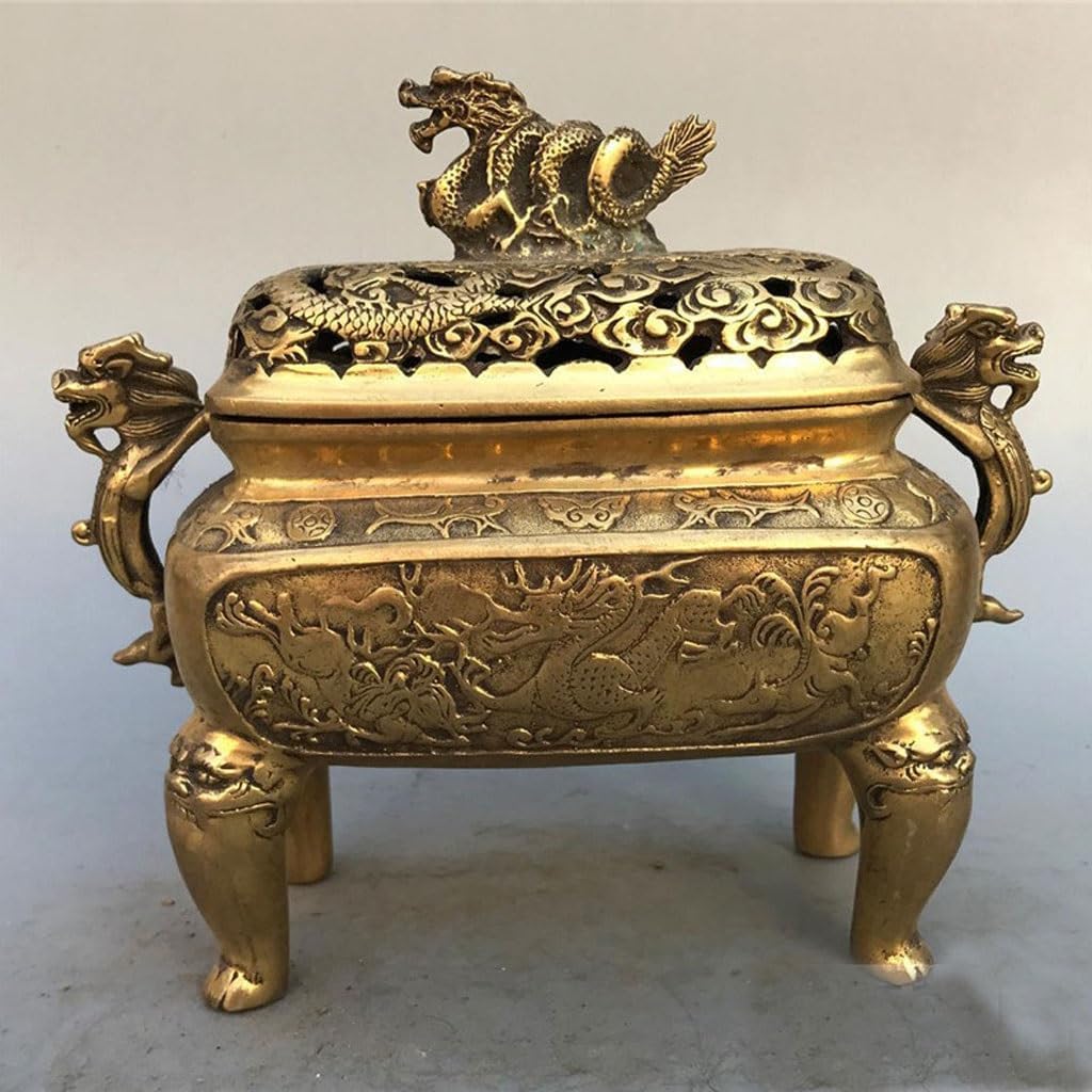 Incense Stick Holder Buddhist Craft Ornaments Antique Brass Incense Burner Antique Brass Dragon Incense Burner with Lid Incense Incense Incense Holder for Sticks(Small)