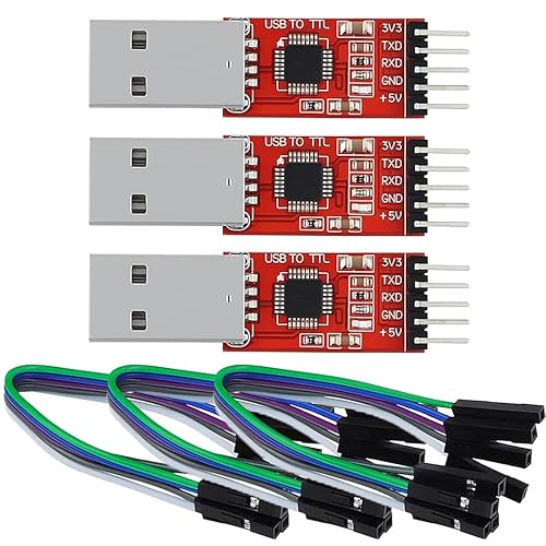 HJHYUL CP2102 USB to TTL Serial Adapter – USB 2.0 to 5Pin UART Converter Module with 3.3V/5V Output, STC Compatible, Includes Jumper Wires – for Arduino, ESP8266, STM32, DIY Projects (3-Pack)