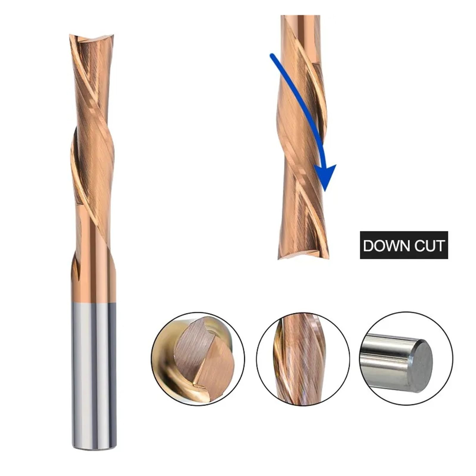 Frez 2-ostrzowy Lewy spiralny frez dolny Frez spiralny z węglika spiekanego do cięcia aluminiowego frezu CNC | Trzpień 3,175–12 mm(8x8x45x95L)
