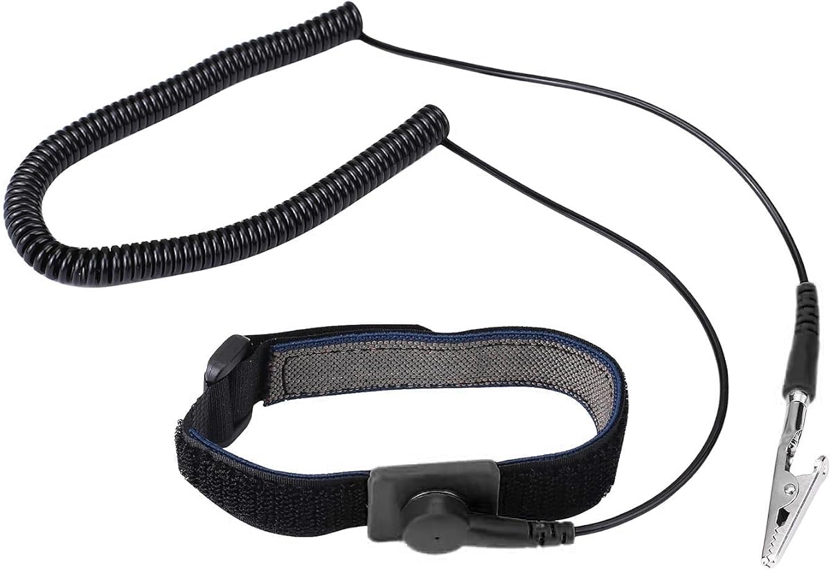 Anti Static Wrist Strap 11" Grounding Bracelet with Alligator Clip, Black | Adjustable Anti Static Wristband with Extendable Cable Helps Reduce Static Buildup in Electronics Repair, Fits 6"–8.5" Wrist