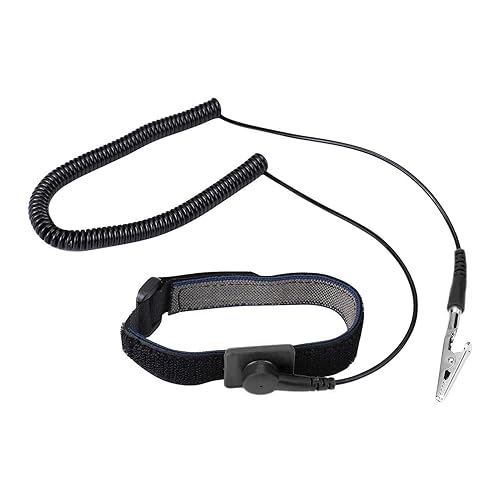 Miniatura 19 de Correa para muñeca a prueba de estática y descargas, pulsera con cable largo y extensible de tierra y con clip de cocodrilo Amarillo