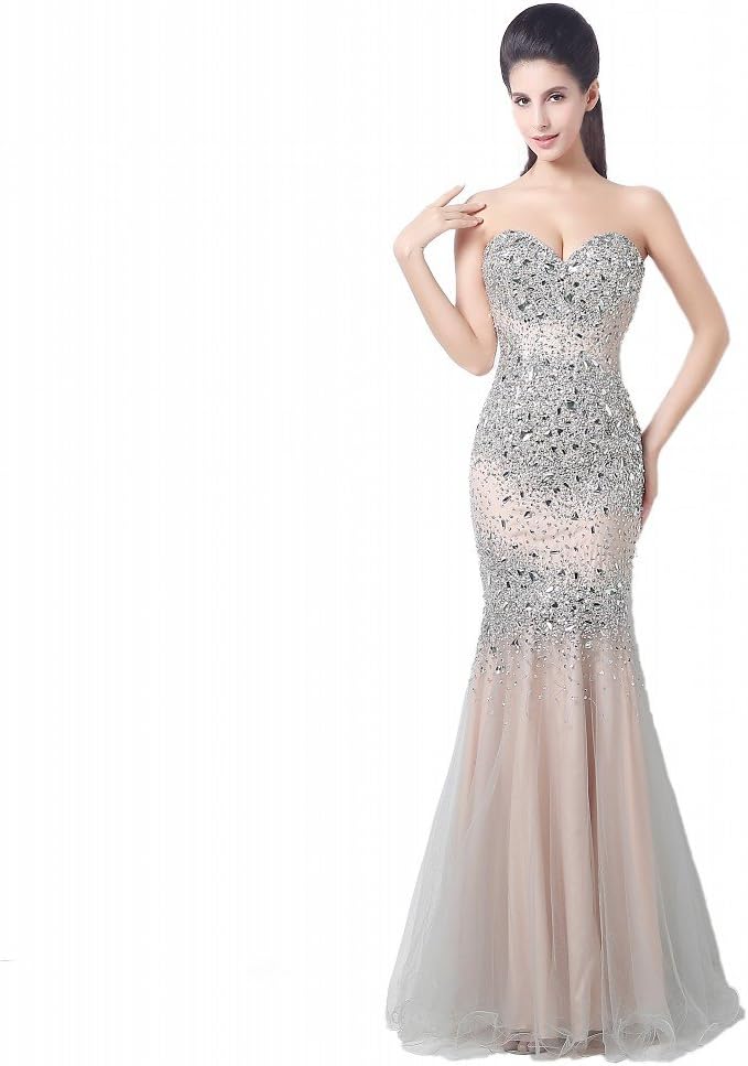 ZAHY Women's Sweetheart Beaded Crystal Mermaid Long Dresses US6