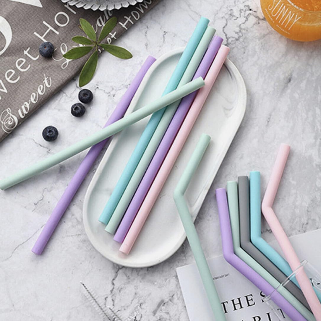 Set of 5 Silicone Straw for Kids with Cleaning Brush,Multicolor, Kids Safe,Travel Friendly,Hot & Cold Drinks,Dishwash Safe,Easy to Clean,(2 Straight + 2 Bent Straws + 1 Brush)-image-6
