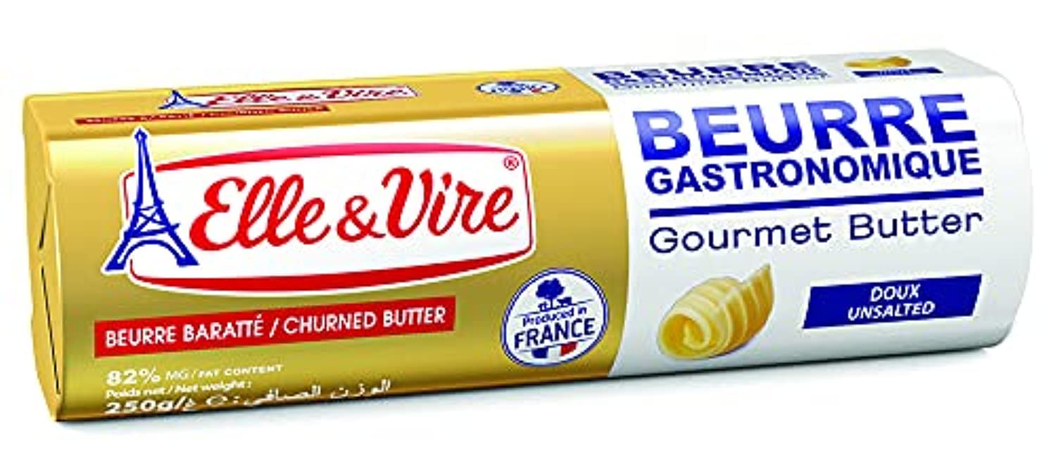 Elle & Vire - Gourmet Roll Unsalted Butter Gastronomic , Packed With High Vitamins, Minerals & Rich Nutritious , Boost Energy & Immune System , High Calories- 250 Gram