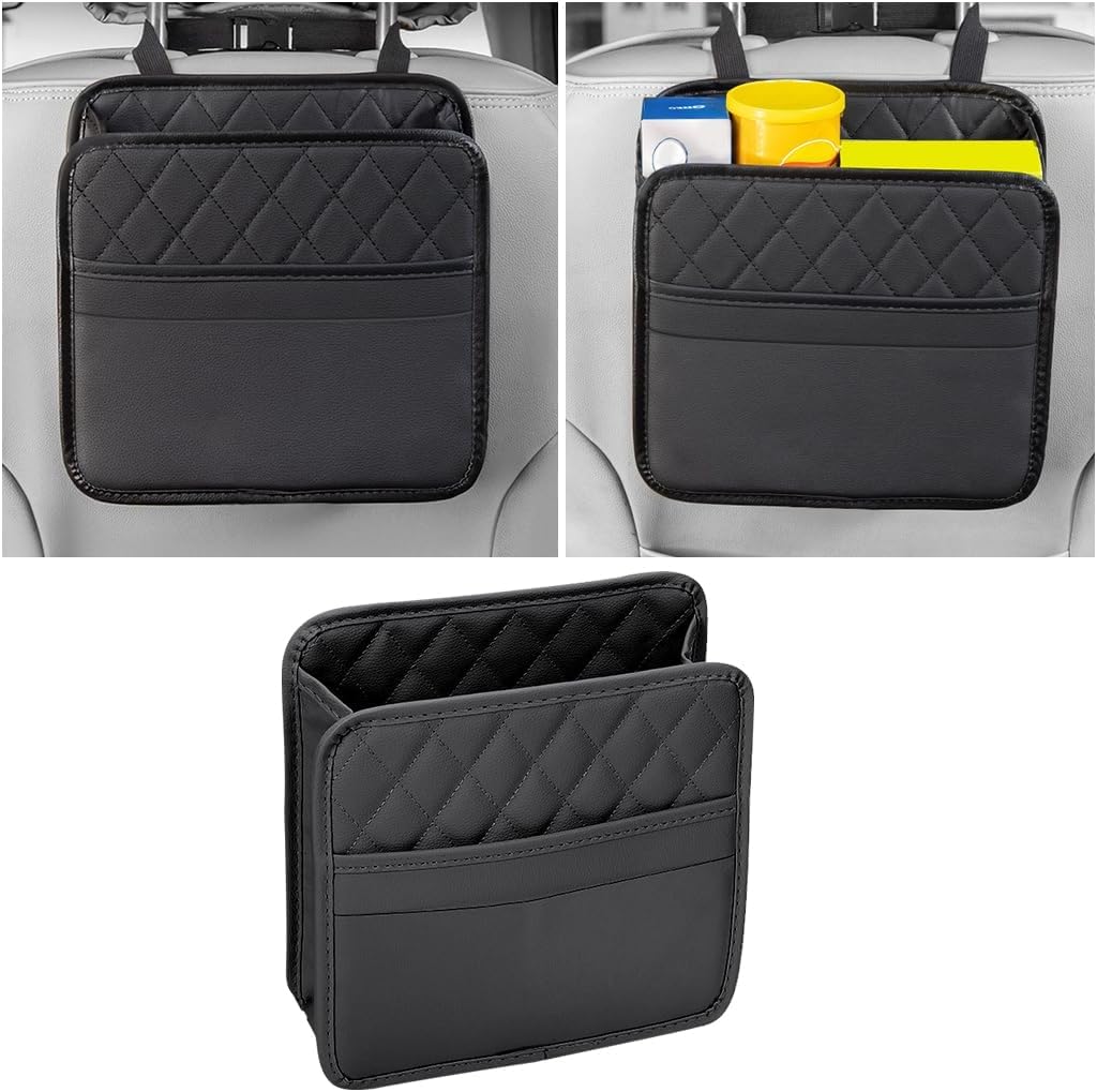 Vizaro Car back Seat organizer and hanging storage bag-Premium leather 25.5 CM Multifunction Car Seat Back Organizer for Kids & Adults (Black) 2