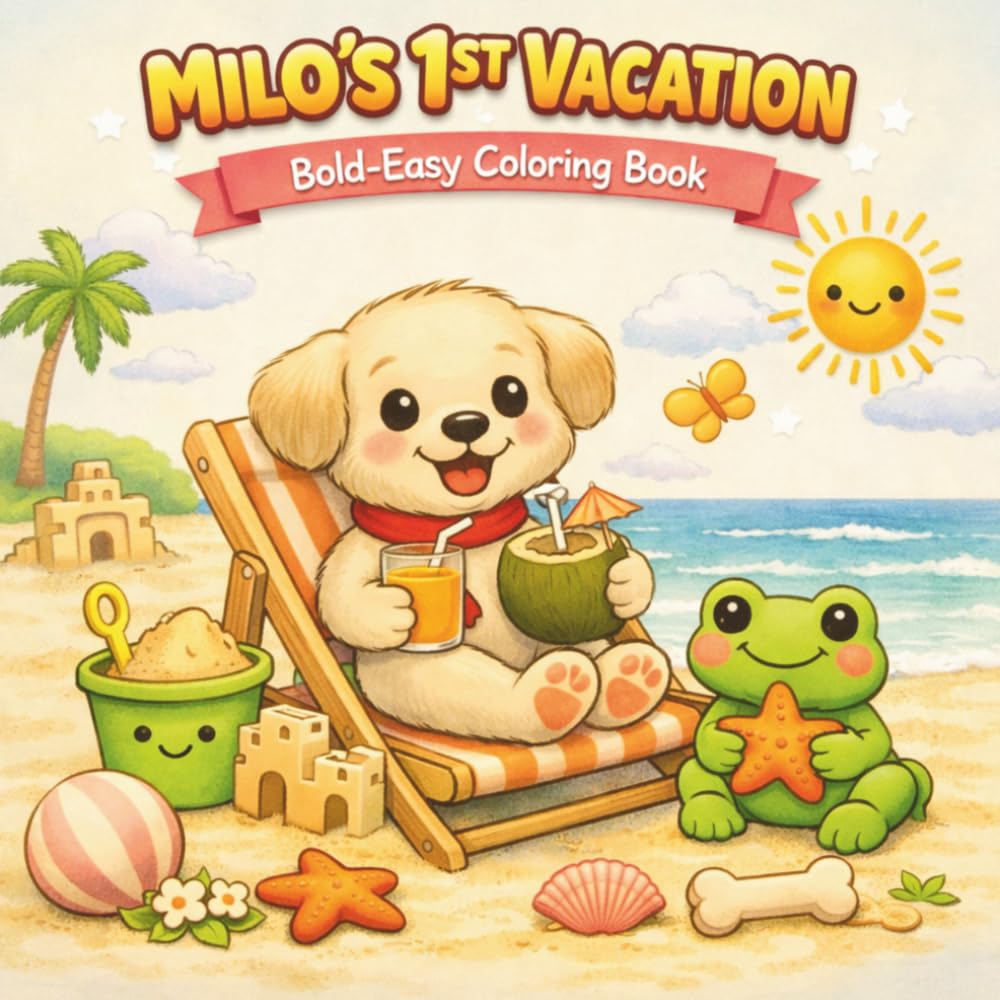 Little Milo’s Big Adventures, MILO'S FIRST VACATION: A Bold and Easy Kawaii Coloring Book for Kids and Toddlers
