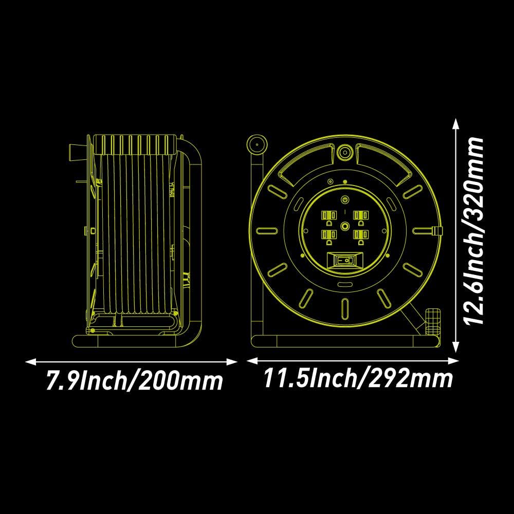 🔥 Cashback up to 70% Masterplug Heavy Duty Metal Cord Reel with 4-120V 15amp Integrated Outlets and 12 Gauge High Visibility Cord (100ft)