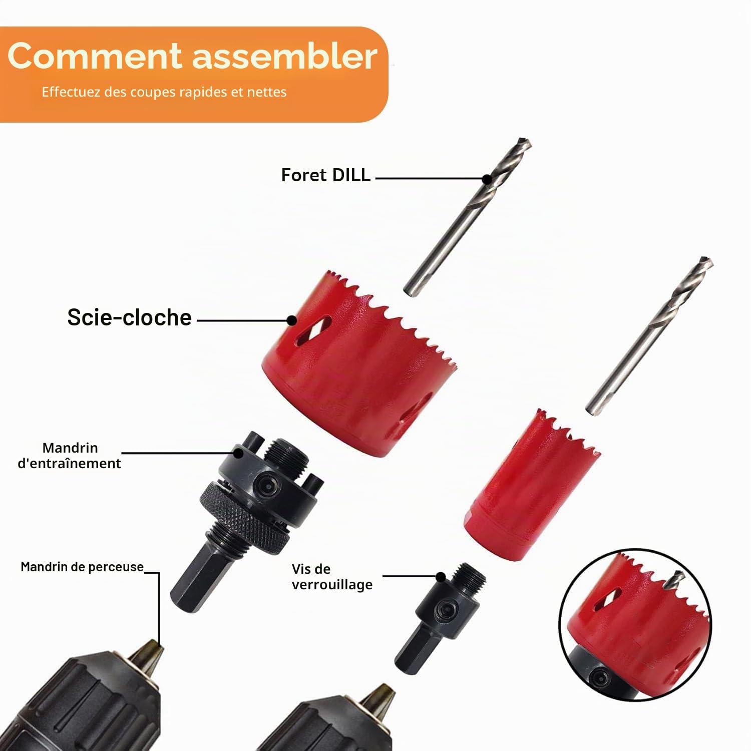 19 Pièces Scie Cloche Bi-métal M42, Coffret de Scie Trépan avec Foret de Centrage et Support de Scie 19-68 mm, Profondeur de coupe 38mm, pour Percer Le Bois, Les Panneaux PVC et Le Métal