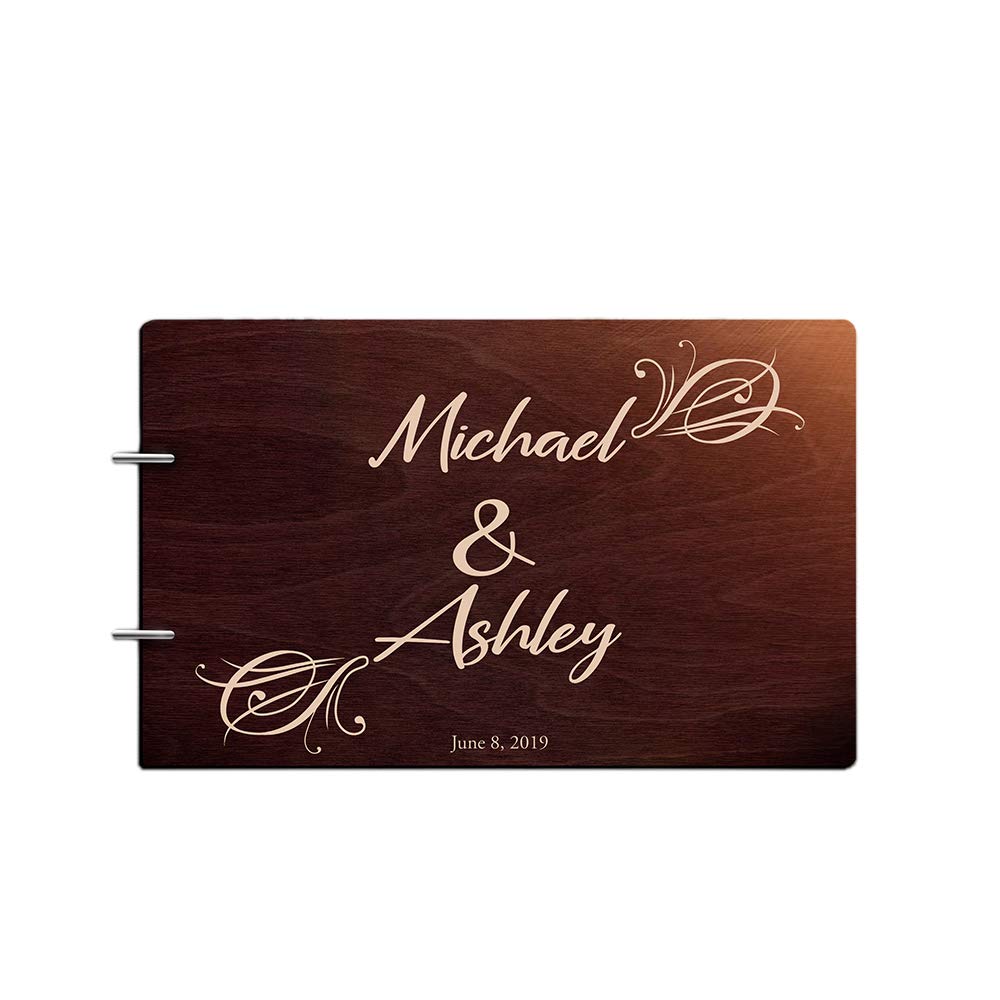 Personalized Mr Mrs Wedding Guest Book | Handmade Wood Alternative Engraved Marriage Album