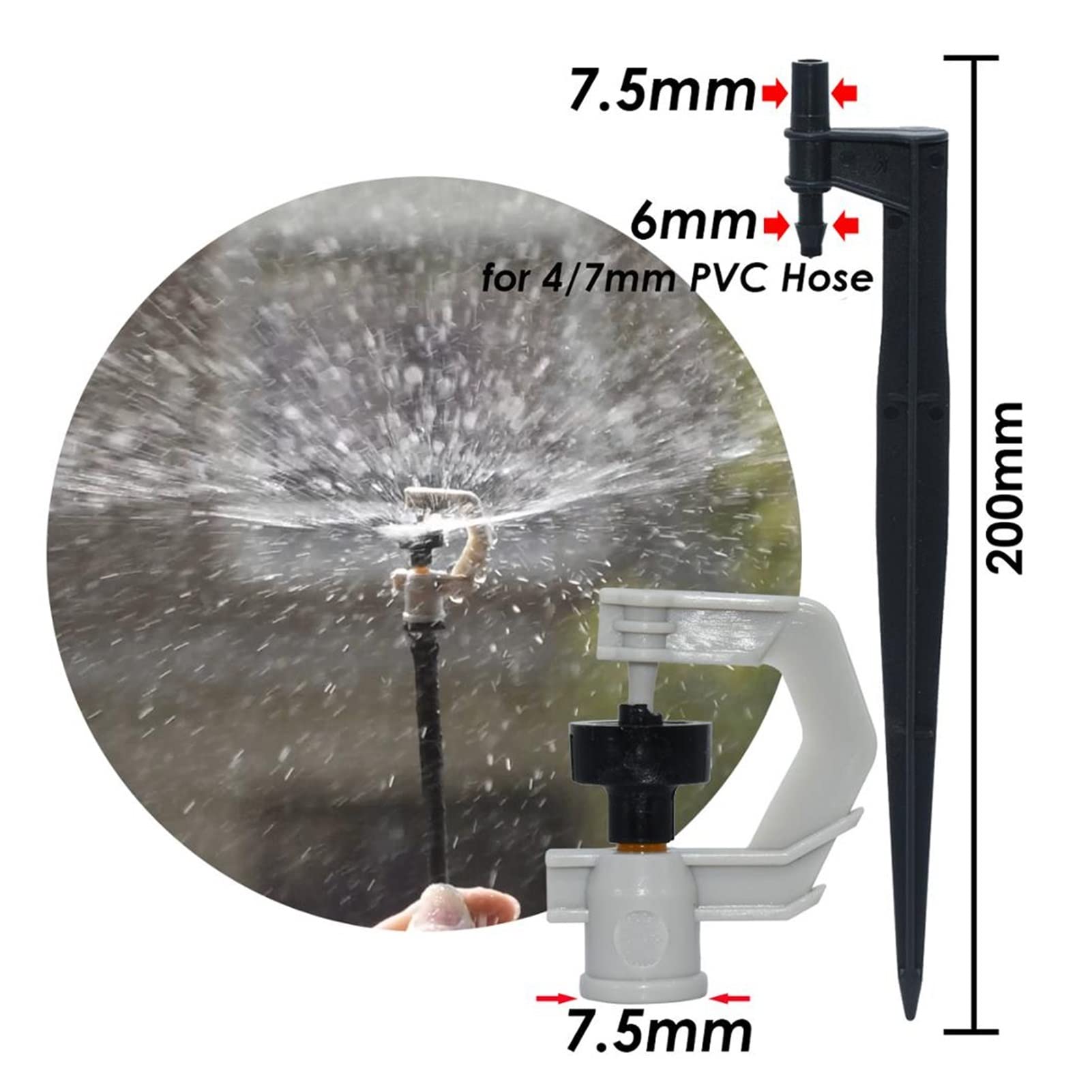 Zestaw do nawadniania kropelkowego 20-50 sztuk zraszacz ogrodowy obracający się o 360 stopni uchwyty dyszy do nawadniania na stosie 20 cm do węża 4/7 mm kwiaty szklarni (kolor: KSL01-KIT275-25M)