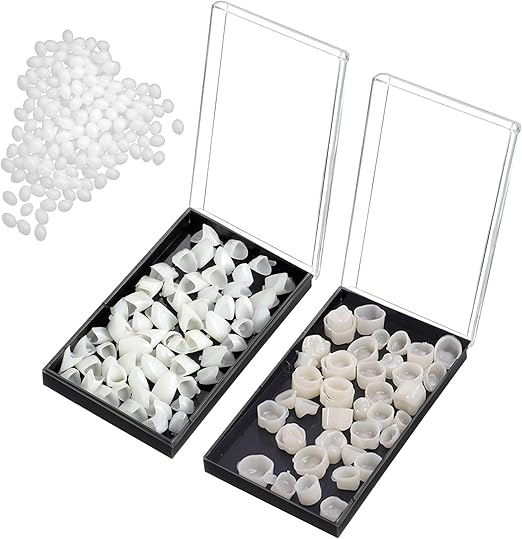 120 Pieces Fake Tooth Cap Crown Veneers Front Back Anterior and Molar Posterior Teeth with Thermal Beads Cap Filler for Teaching or DIY (50pcs Front and 70pcs Back)