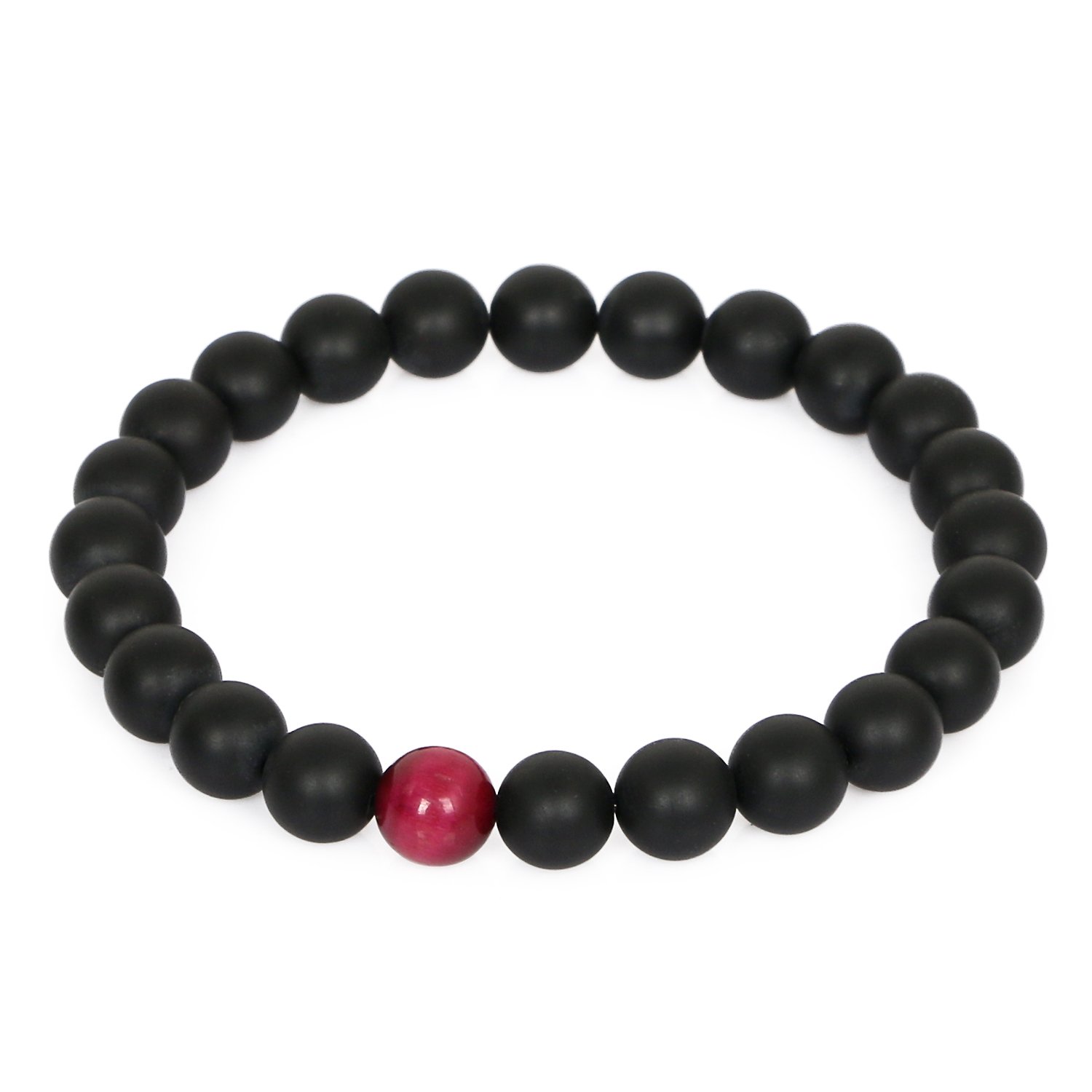 LOLOJ 8mm Matte Onyx Tigers Eye Prayer Energy Bracelet for Men & Women